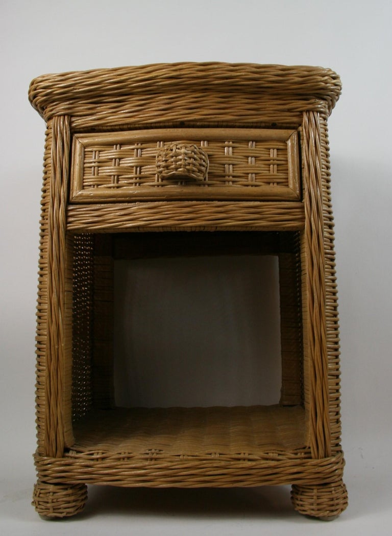 Wicker Side Table or Nightstand with Drawer and Shelf For Sale at 1stDibs