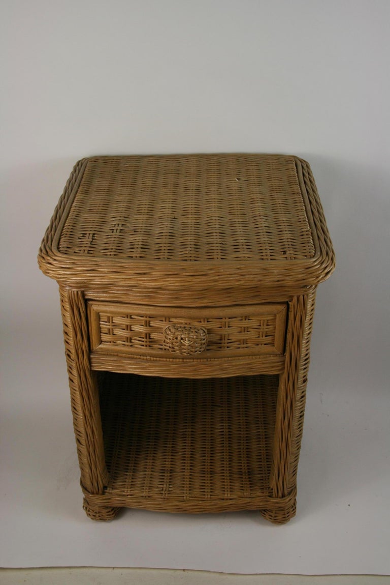 Wicker Side Table or Nightstand with Drawer and Shelf For Sale at 1stDibs