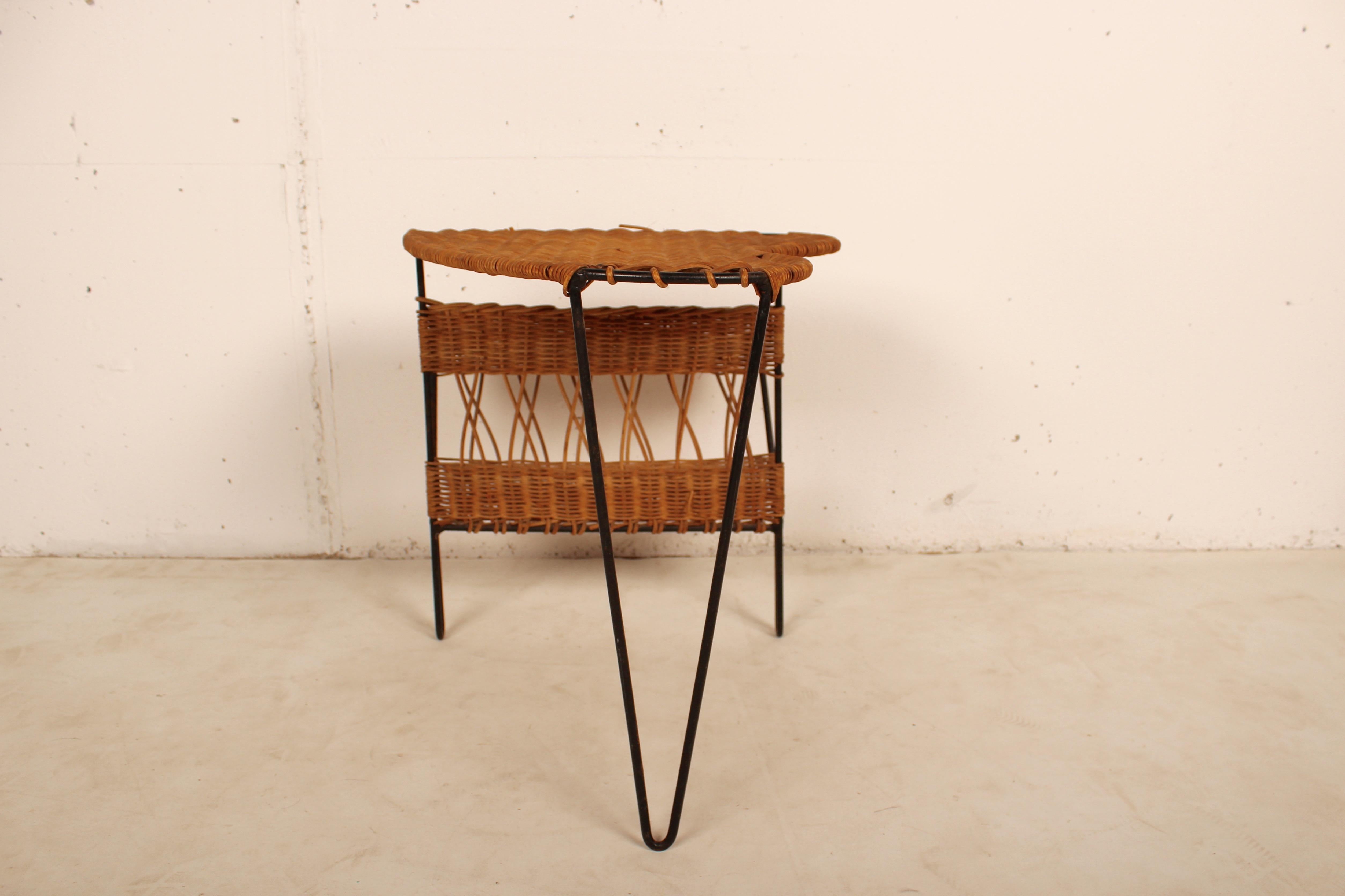 Wicker Side Table with Magazine Holder by Raoul Guys, France, 1950 1