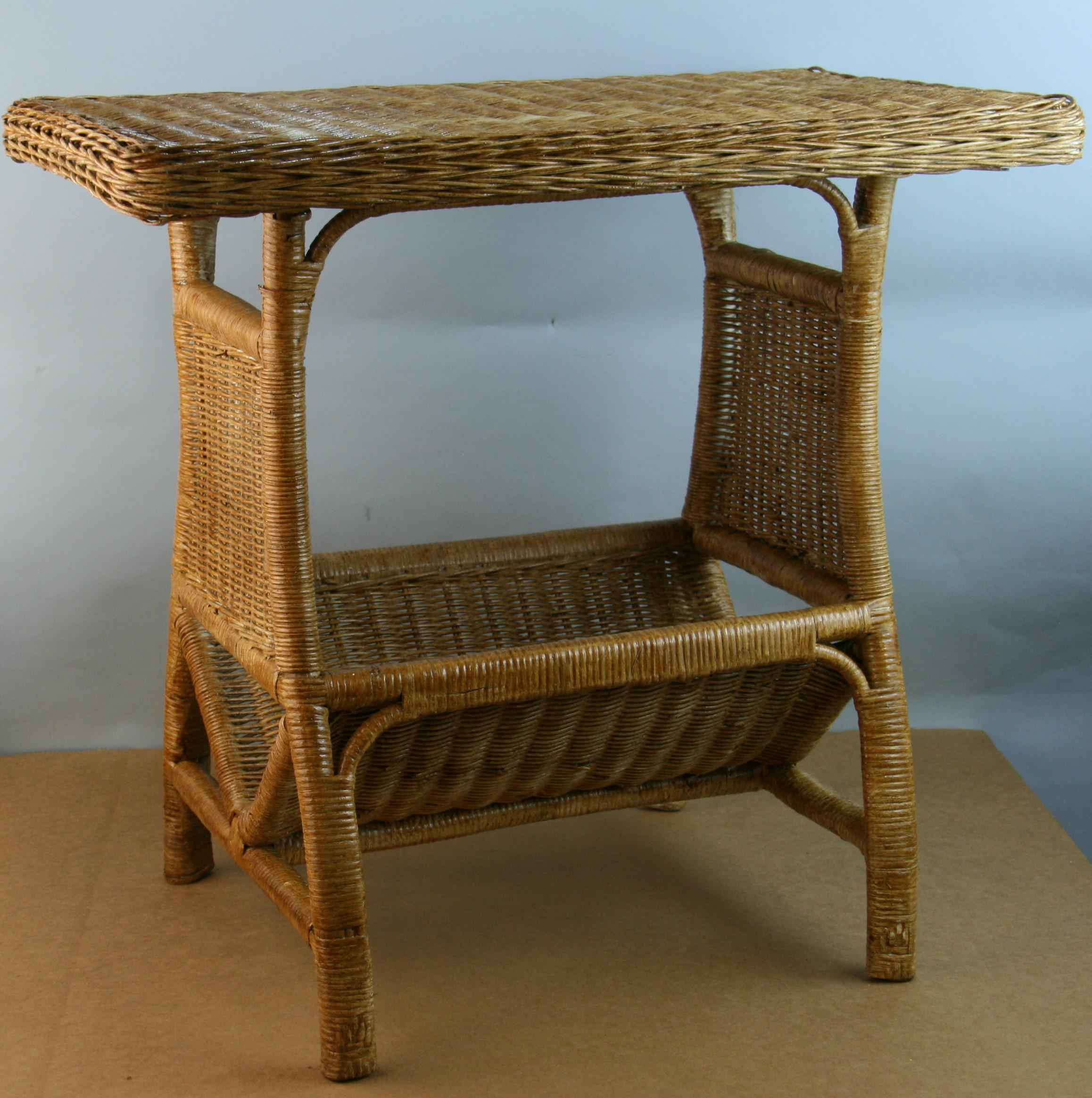 3-939 Wicker side table with built in magazine rack.