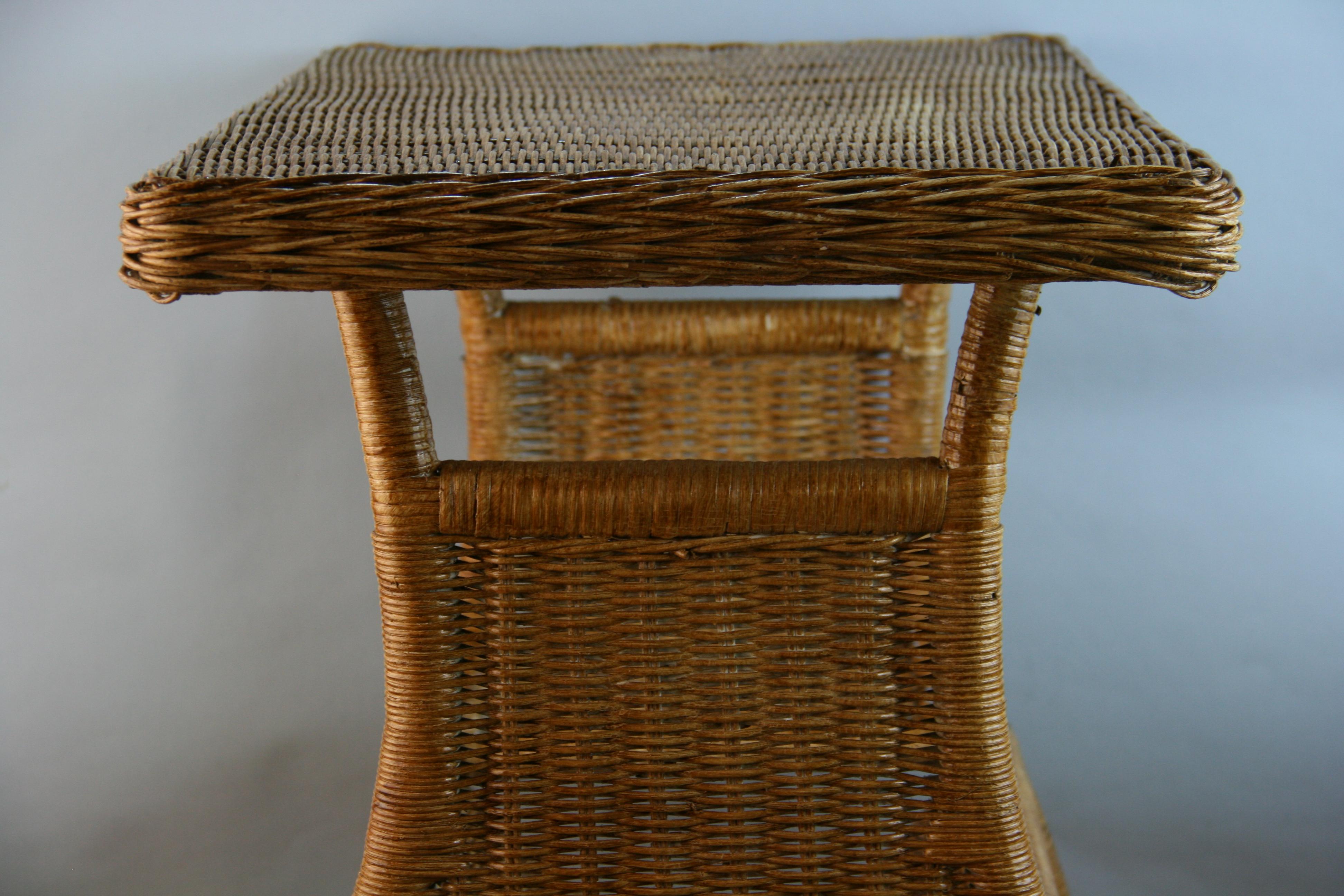 Wicker Side Table with Magazine Rack For Sale 3