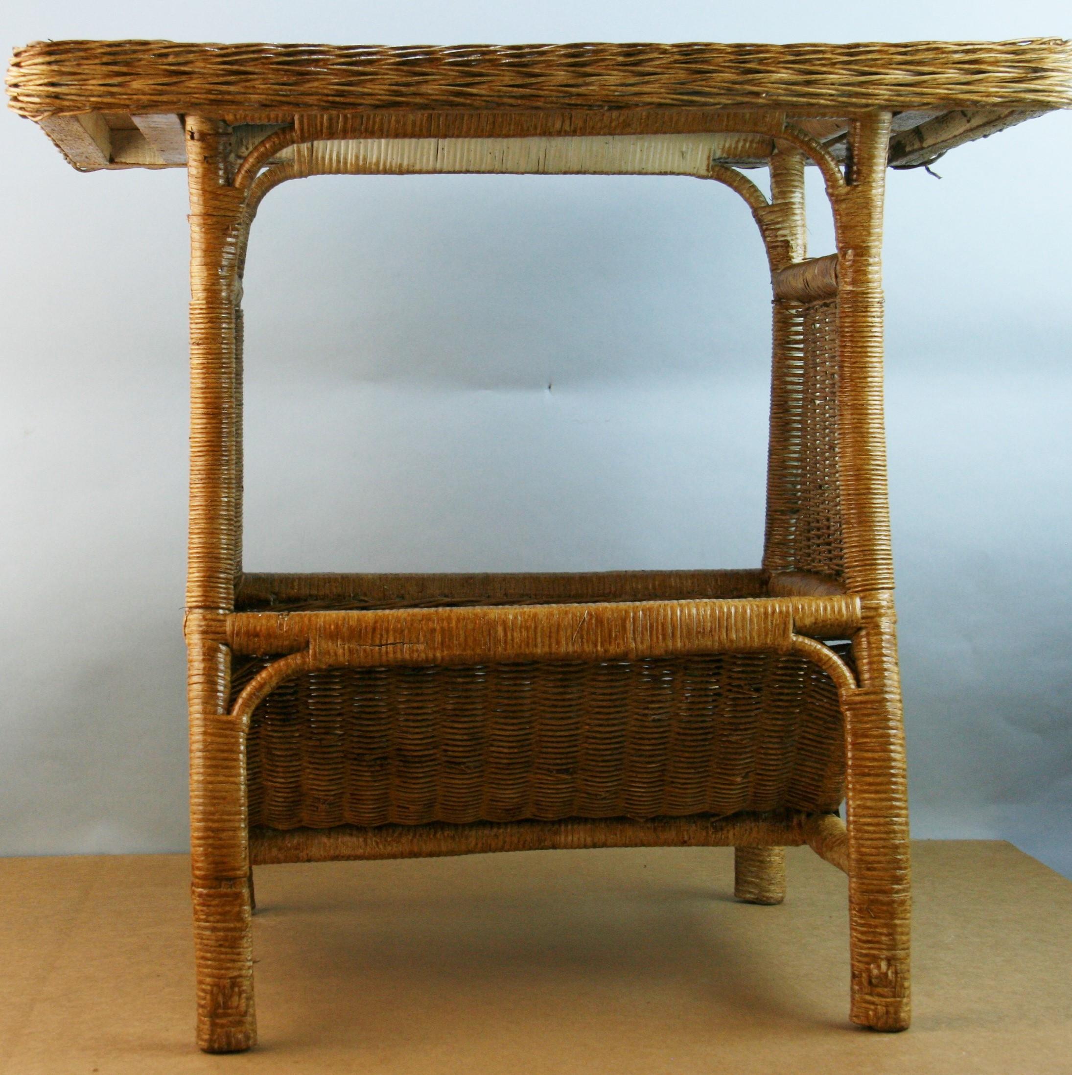 Wicker Side Table with Magazine Rack For Sale 1