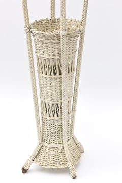 Wicker Standing Floor Lamp Early 20th Century with Flower Vase Insert Base