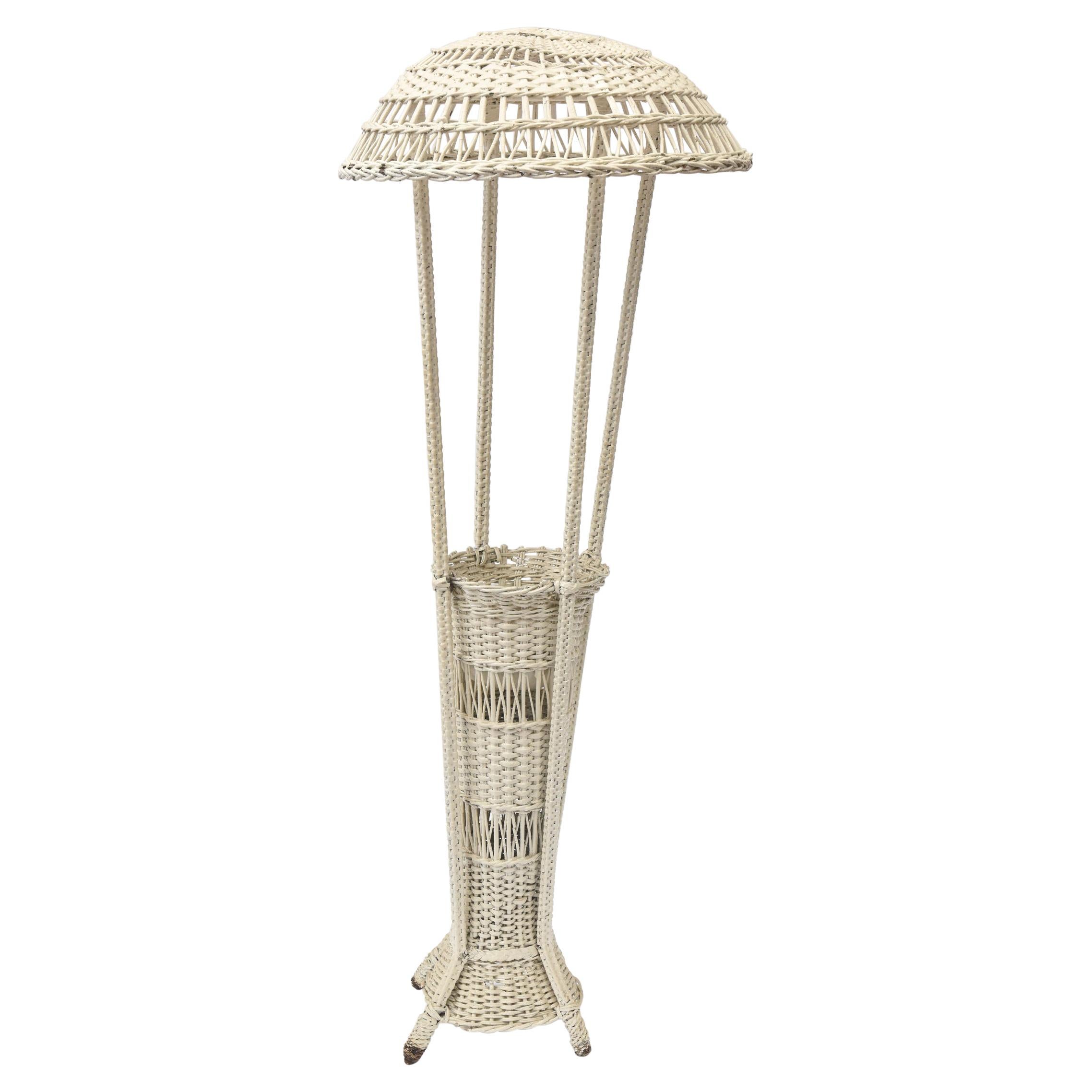 Wicker Standing Floor Lamp Early 20th Century with Flower Vase Insert Base For Sale