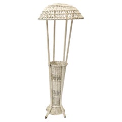 Used Wicker Standing Floor Lamp Early 20th Century with Flower Vase Insert Base
