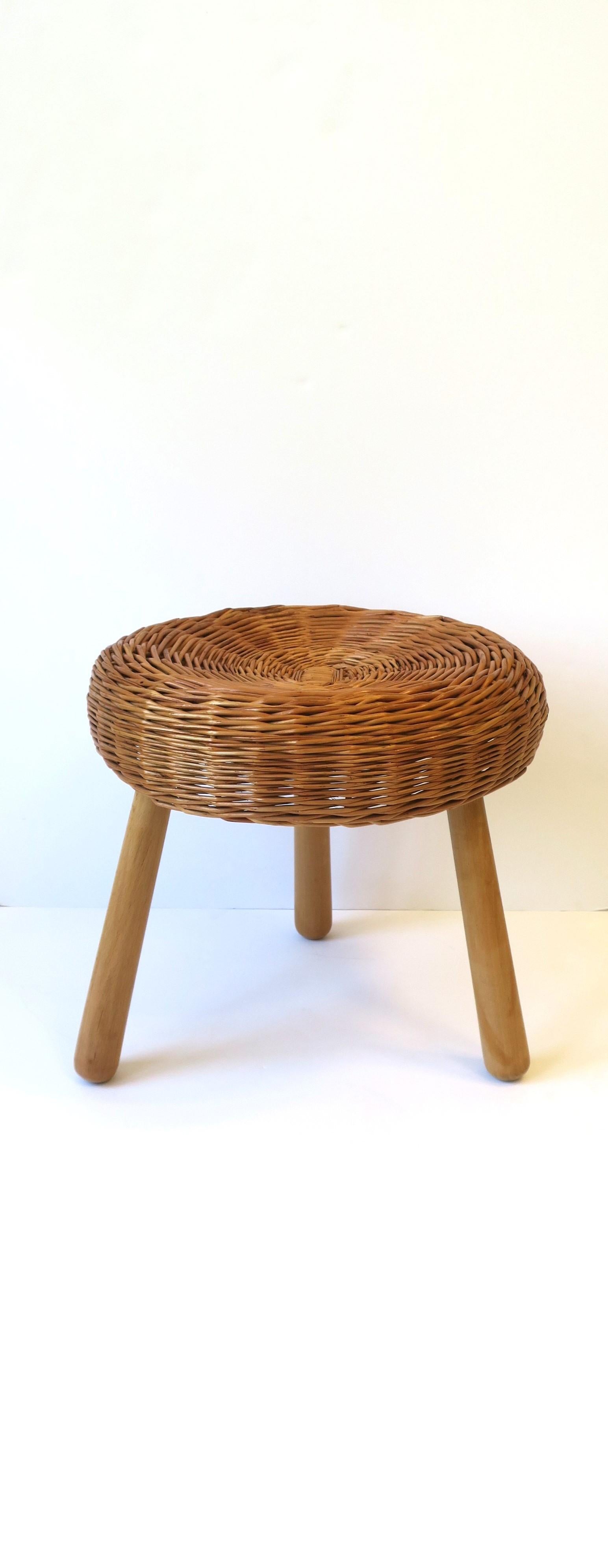 Wood Wicker Midcentury Modern Stool Europe Yugoslavia For Sale