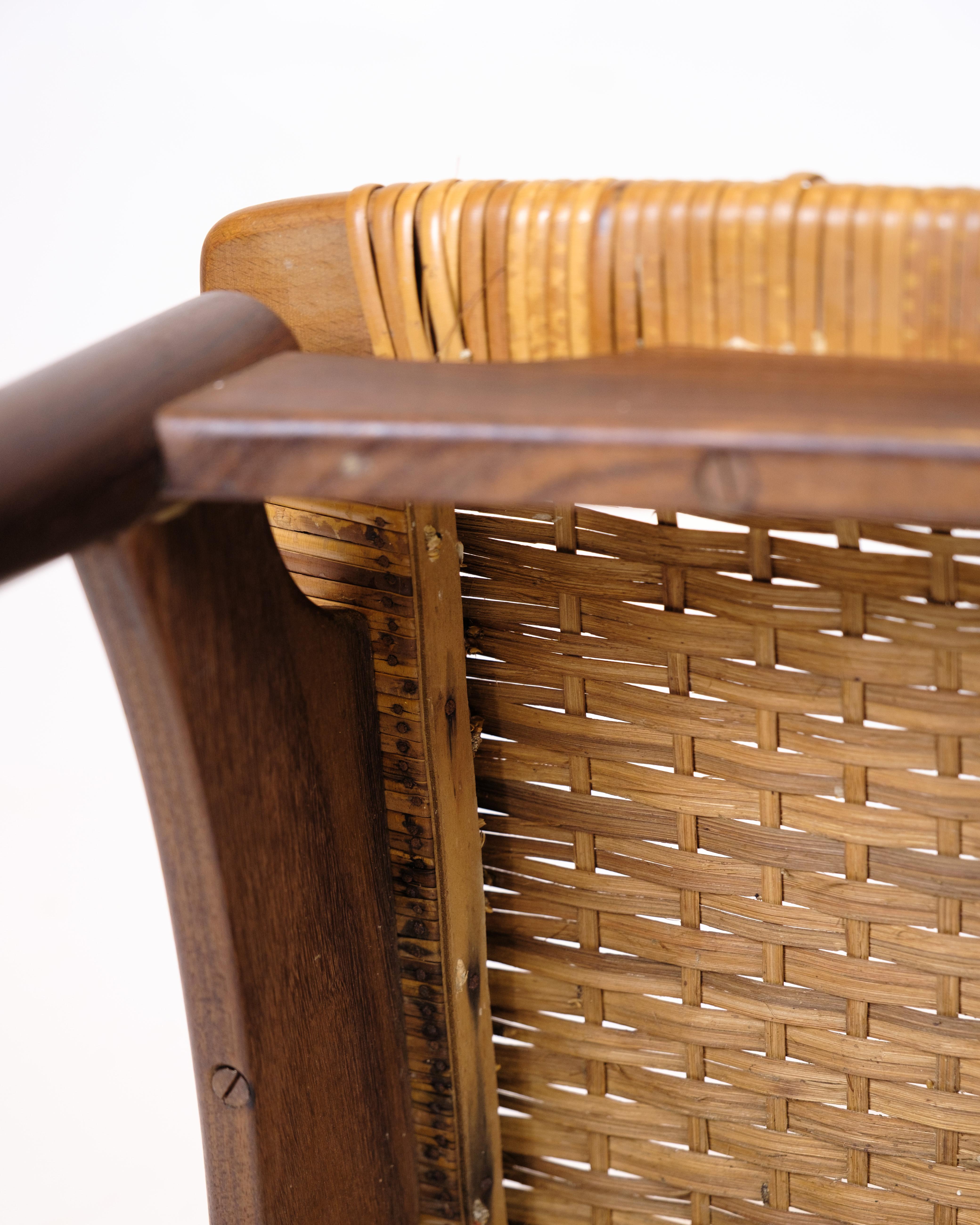 Wicker Stool In Teak By Sigfred Omann For Ølholm Furniture Factory From 1960s For Sale 4
