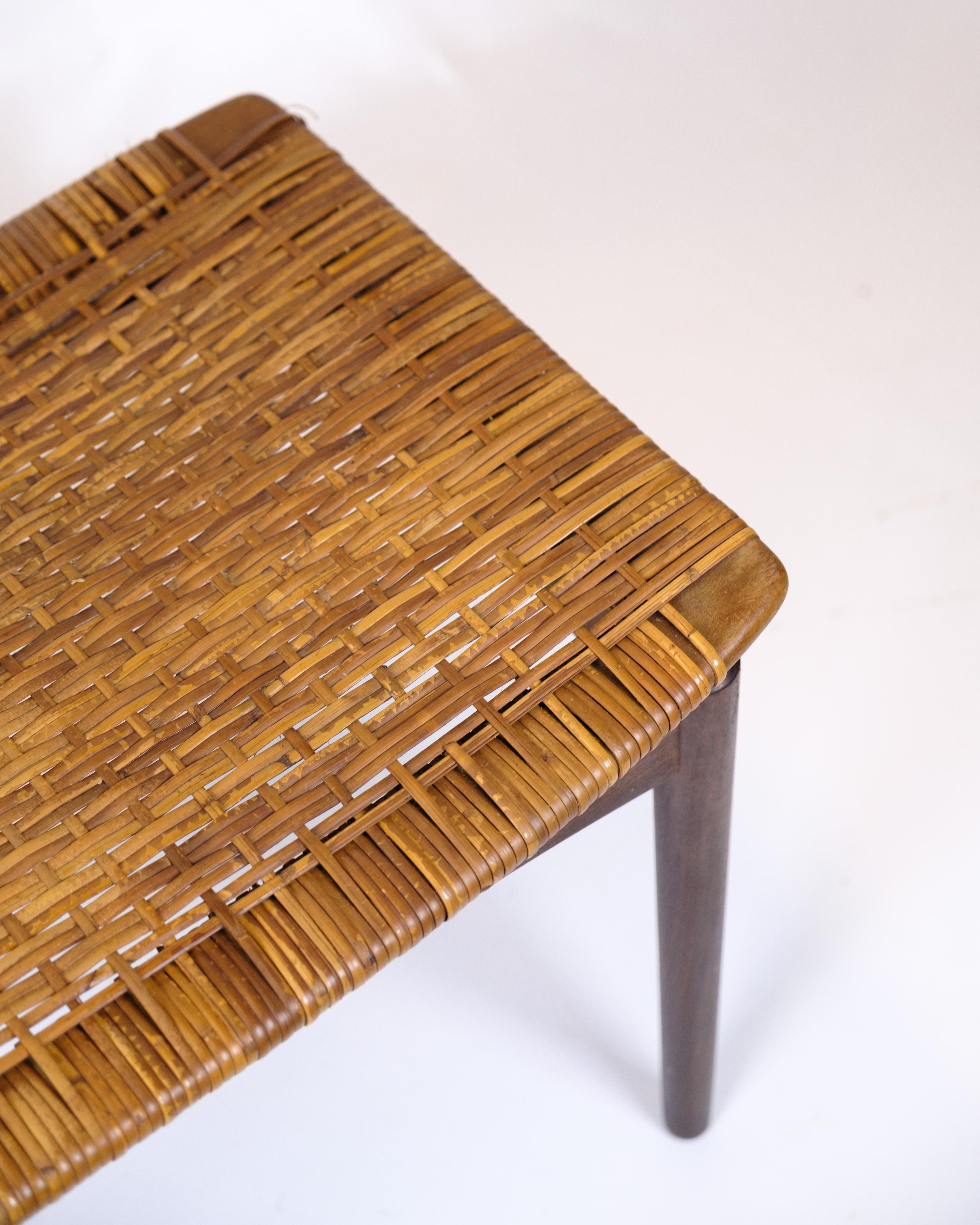 Mid-Century Modern Wicker Stool In Teak By Sigfred Omann For Ølholm Furniture Factory From 1960s For Sale