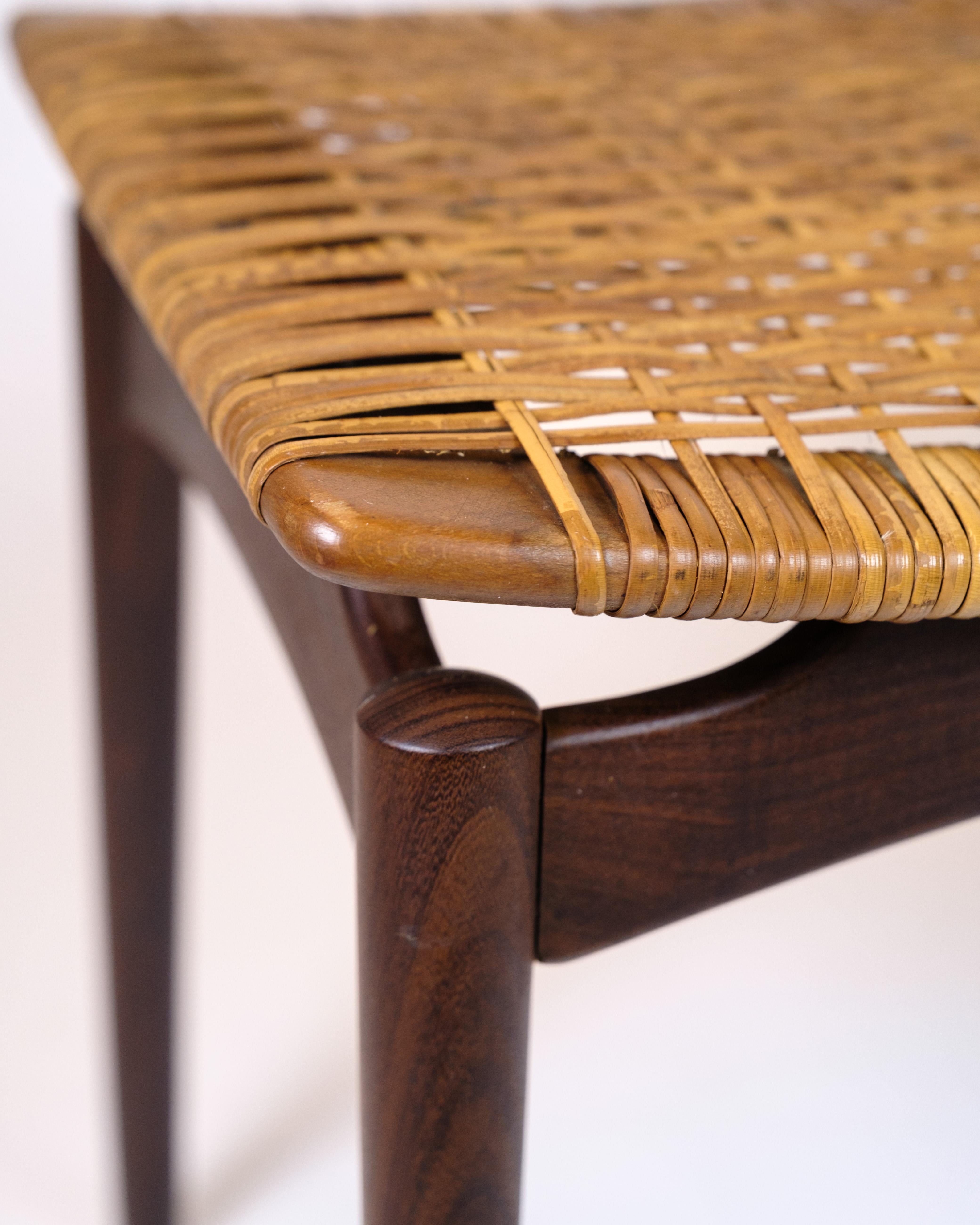 Danish Wicker Stool In Teak By Sigfred Omann For Ølholm Furniture Factory From 1960s For Sale