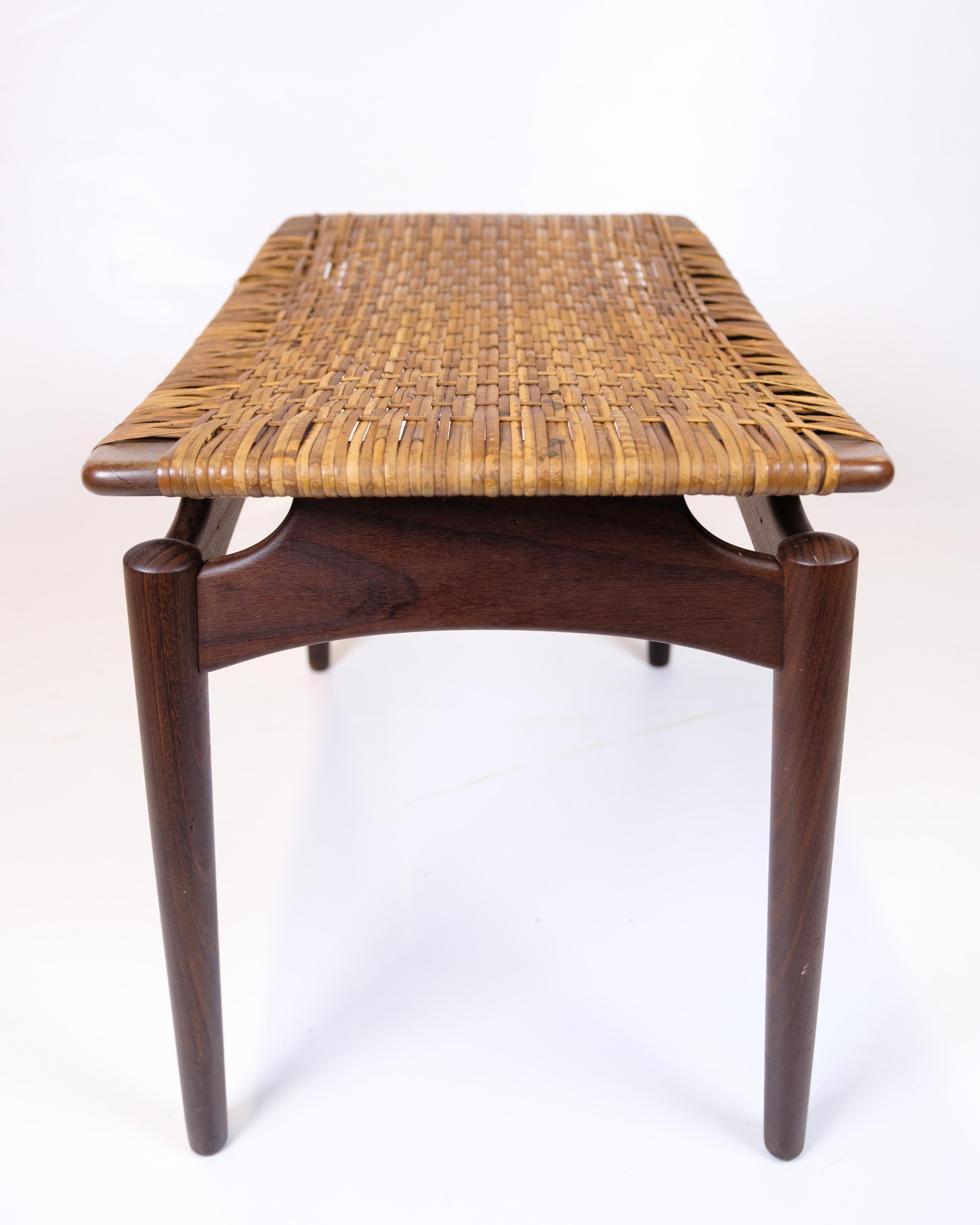 Wicker Stool In Teak By Sigfred Omann For Ølholm Furniture Factory From 1960s In Good Condition For Sale In Lejre, DK