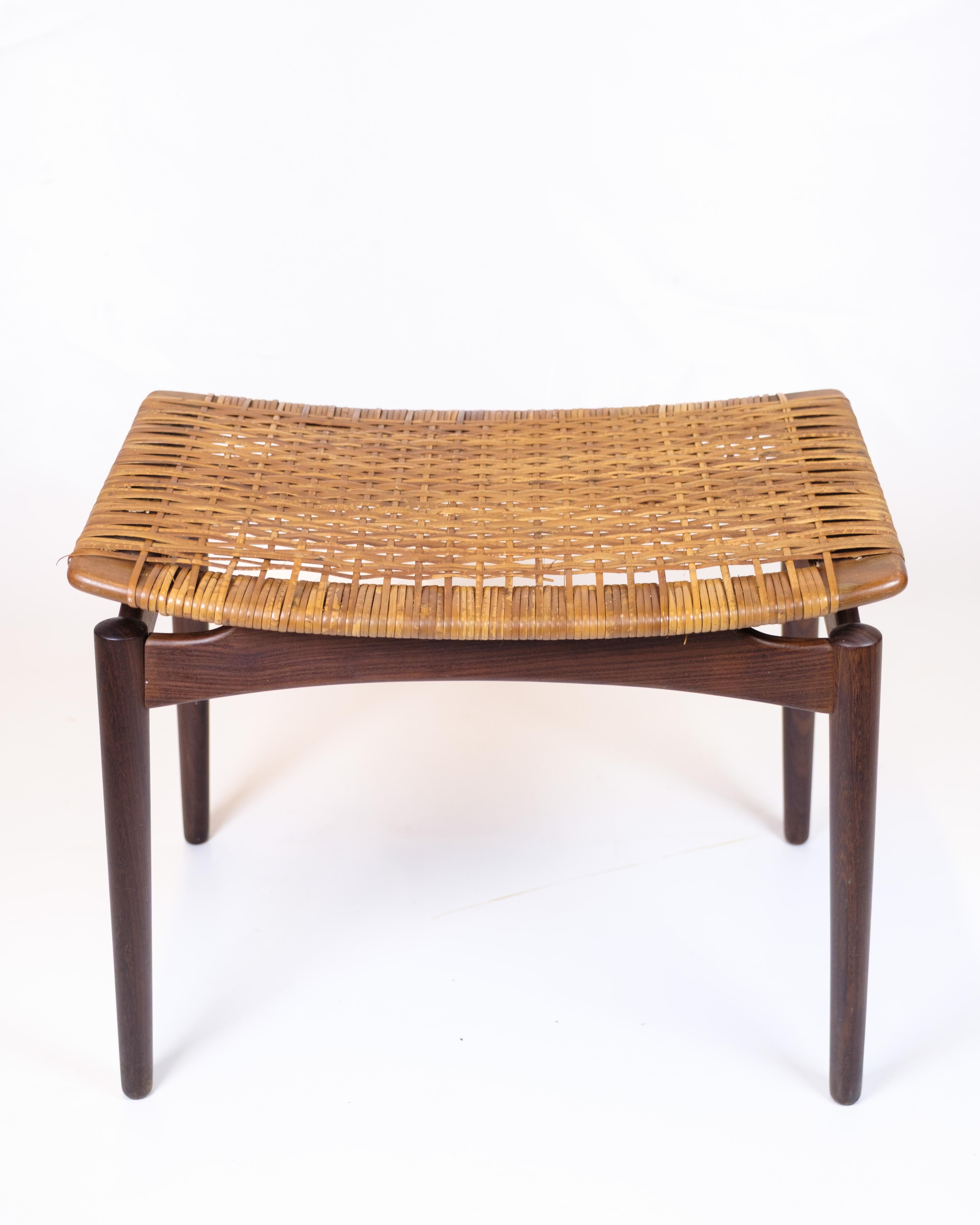 Mid-20th Century Wicker Stool In Teak By Sigfred Omann For Ølholm Furniture Factory From 1960s For Sale