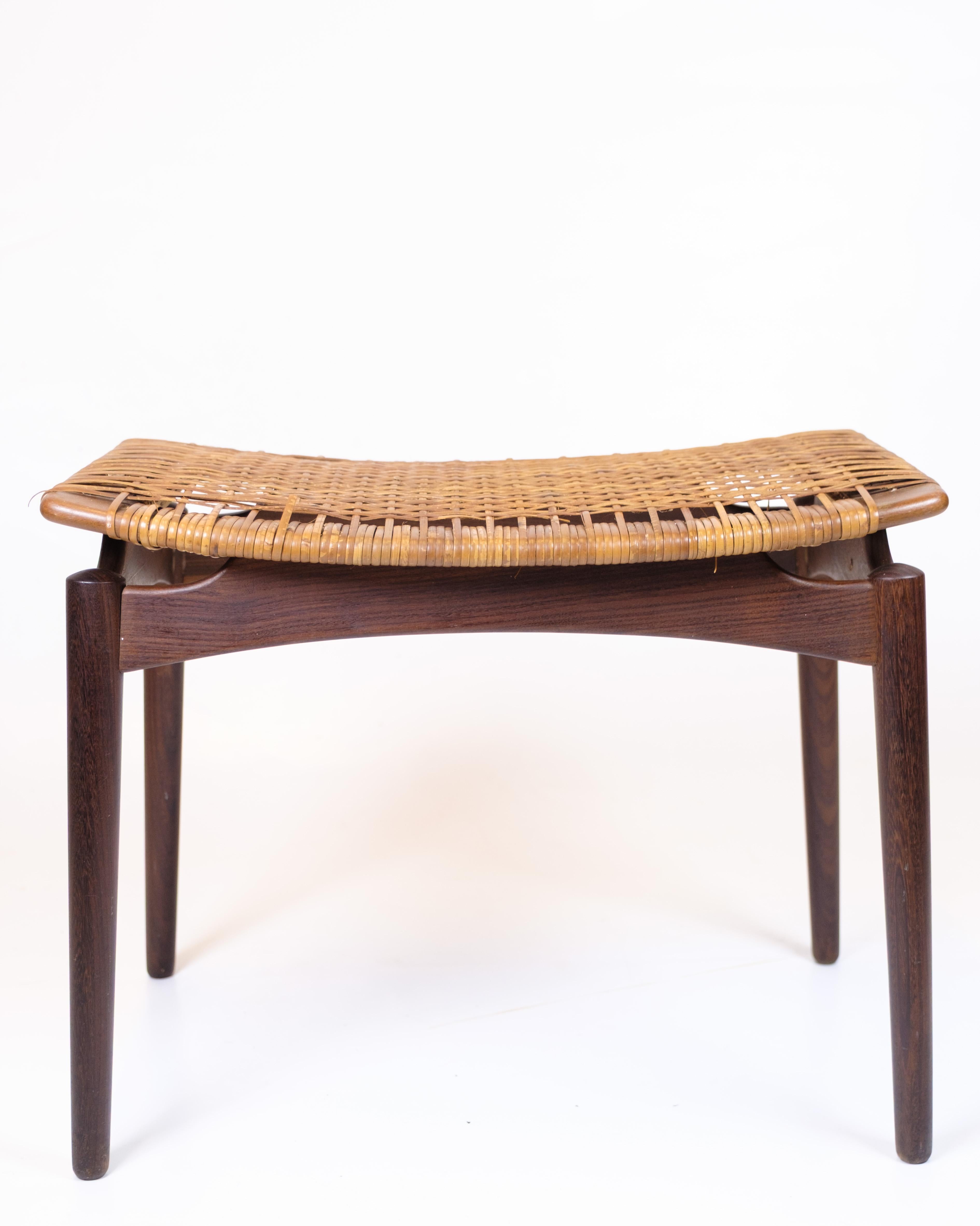 Wicker Stool In Teak By Sigfred Omann For Ølholm Furniture Factory From 1960s For Sale 1
