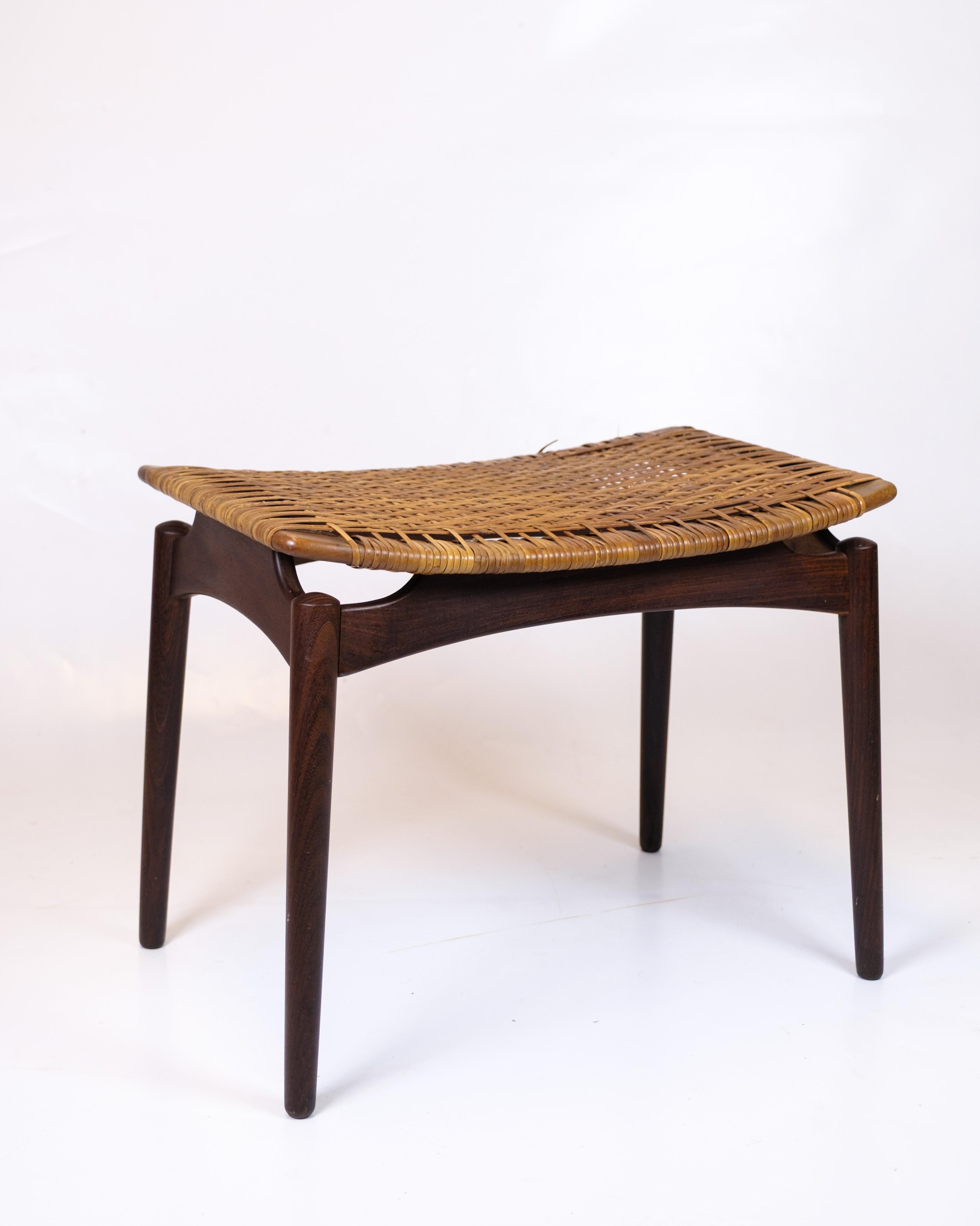 Wicker Stool In Teak By Sigfred Omann For Ølholm Furniture Factory From 1960s For Sale 2