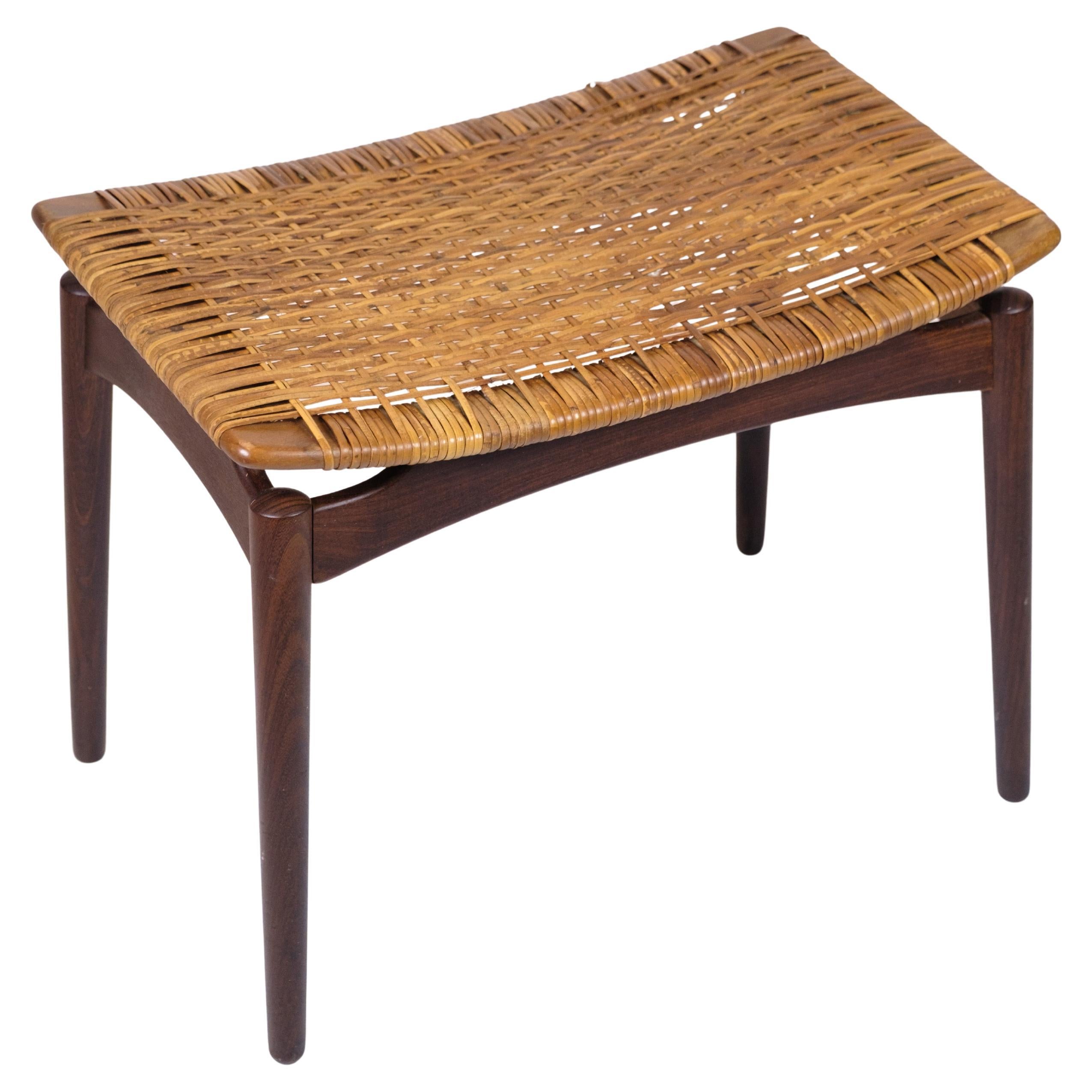 Wicker Stool In Teak By Sigfred Omann For Ølholm Furniture Factory From 1960s For Sale