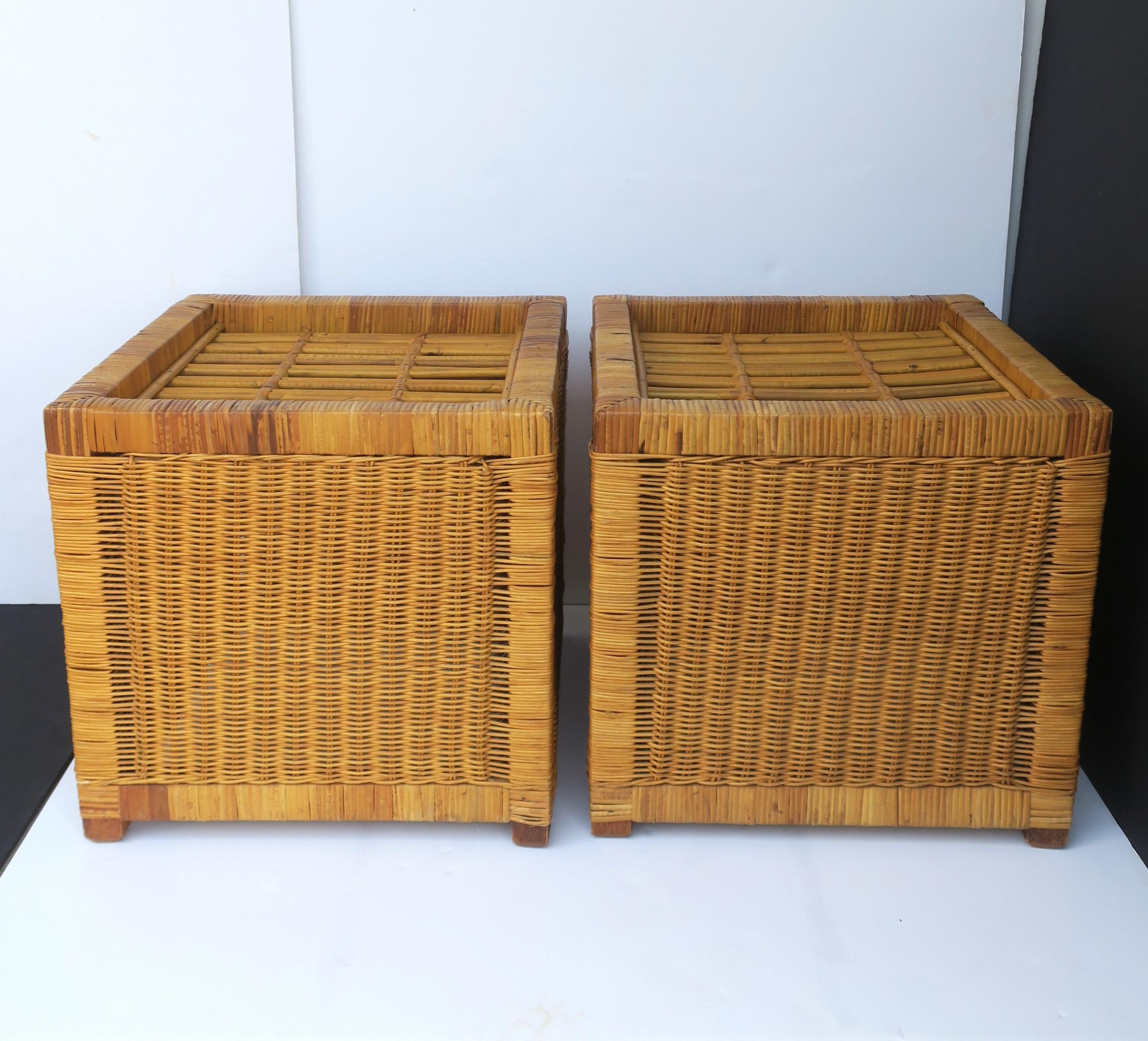 Wicker Stools Benches, Pair For Sale 11