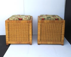 Wicker Stools Benches, Pair