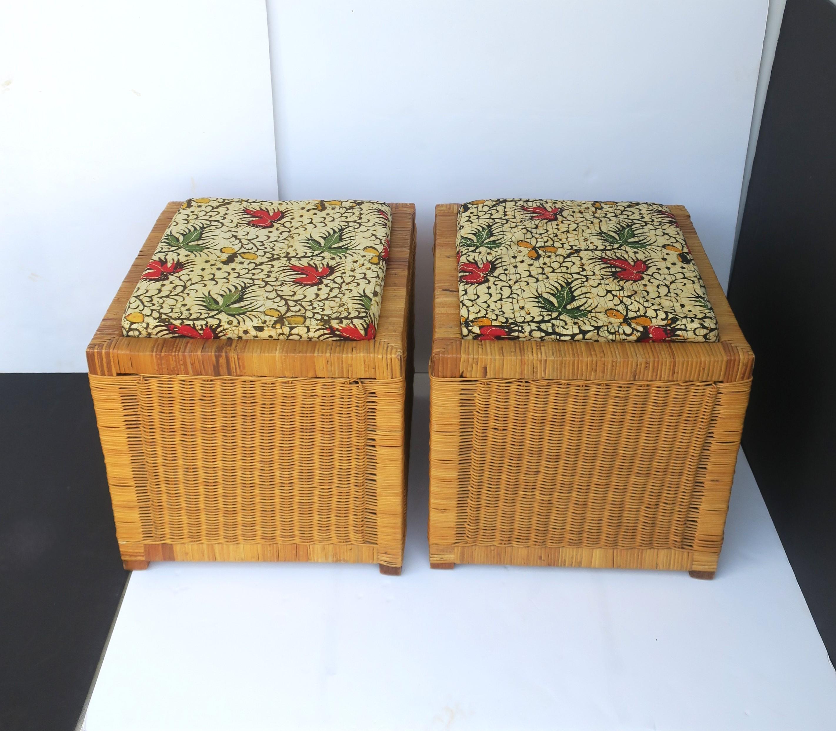 Wicker Stools Benches, Pair In Good Condition For Sale In New York, NY