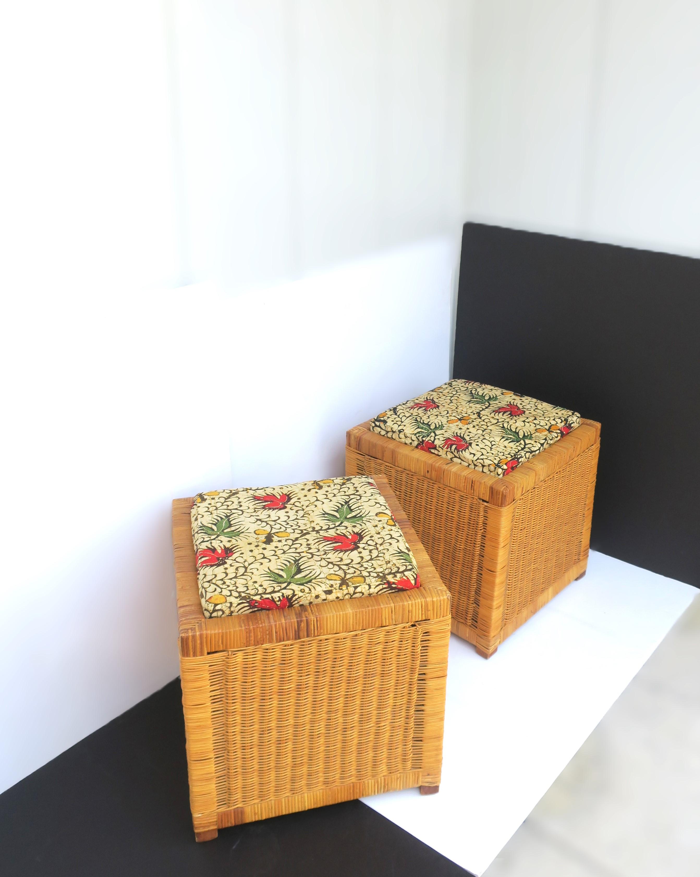 Wicker Stools Benches, Pair For Sale 1