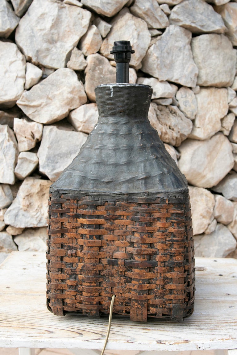 Wicker Table Lamp with Black Painted Top For Sale at 1stDibs