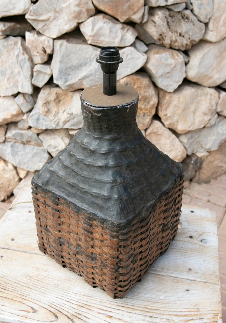 Wicker Table Lamp with Black Painted Top For Sale at 1stDibs