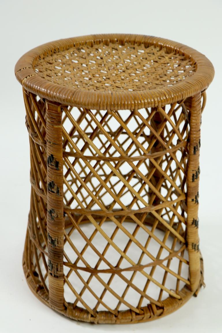 Mid-Century Modern Wicker Taboret Table Emmanuelle Style