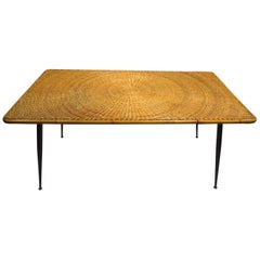 Vintage Wicker Top Dining Table Attributed to Umanoff