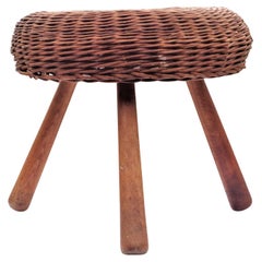 Wicker Tripod Stool Tony Paul Attributed, 1950-1960