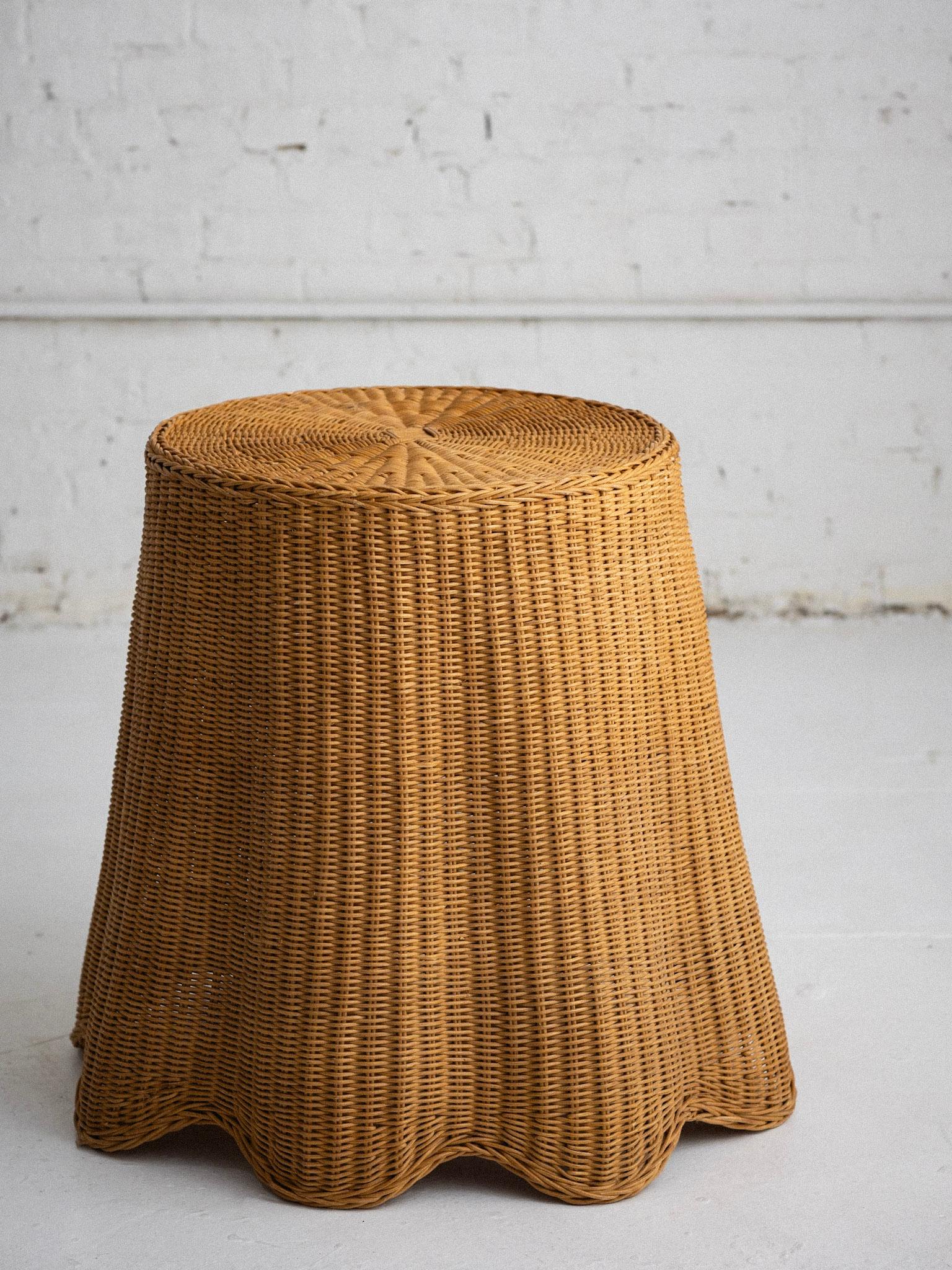 Rustic Wicker Trompe-l'Oeil Draped Side Table