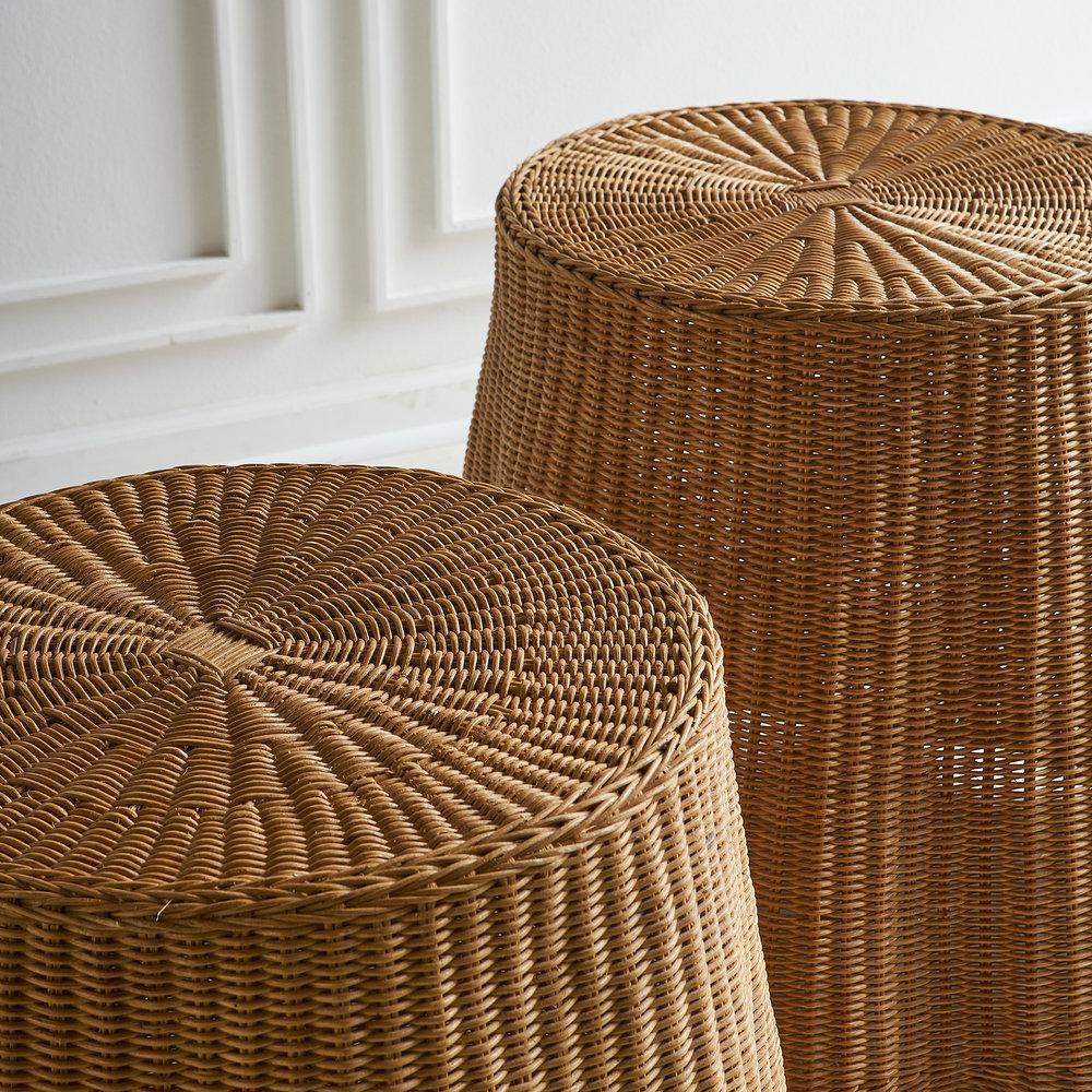 Wicker Trompe l'Oeil Draped Side Tables, Pair In Good Condition In Chicago, IL