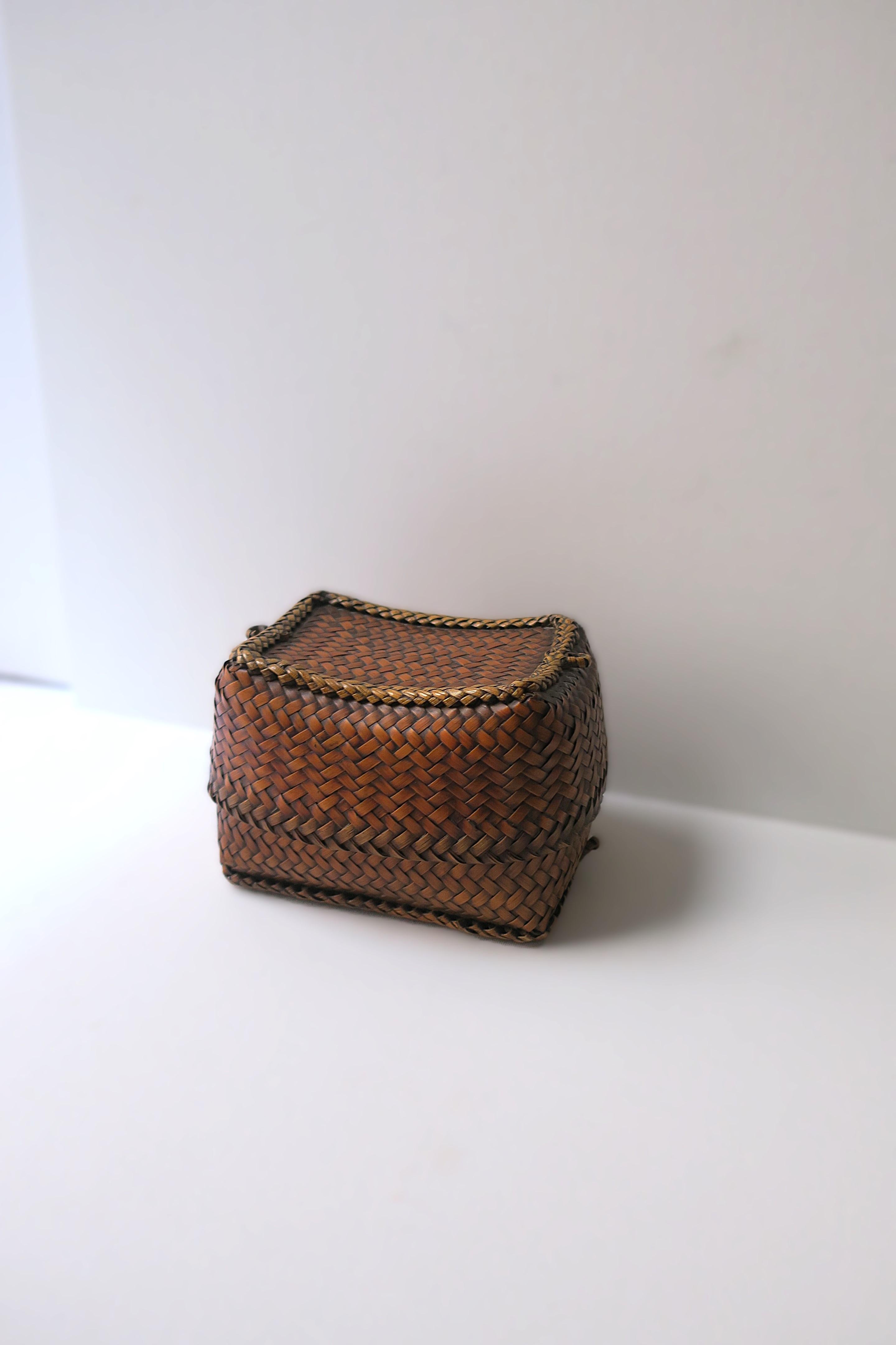 Japanese Wicker Vanity Basket Box For Sale