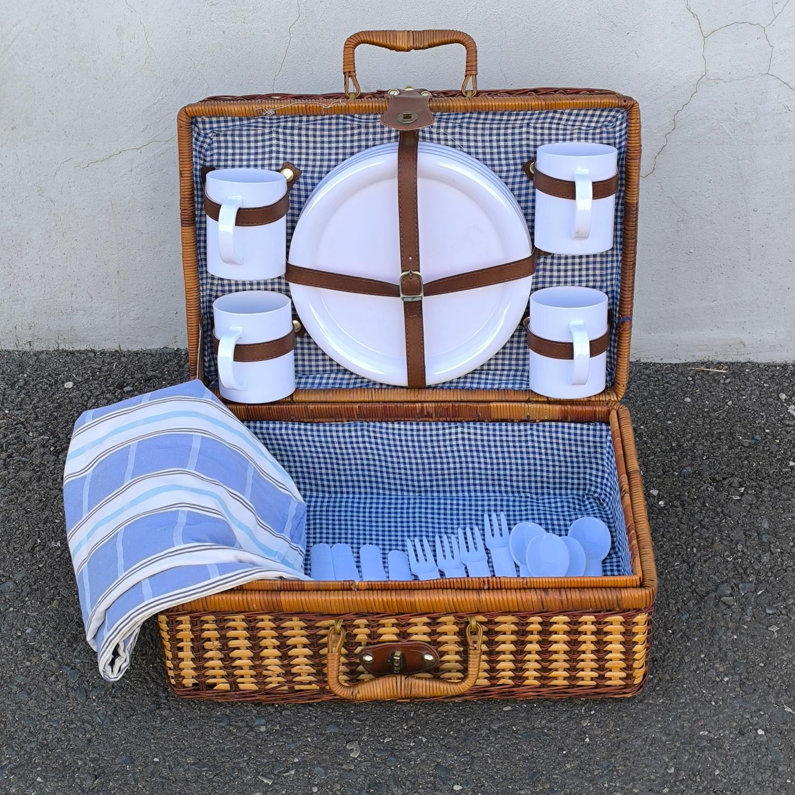 Vintage-Picknickkoffer aus Weide, Korb, um 1940 im Zustand „Hervorragend“ im Angebot in Bochum, NRW