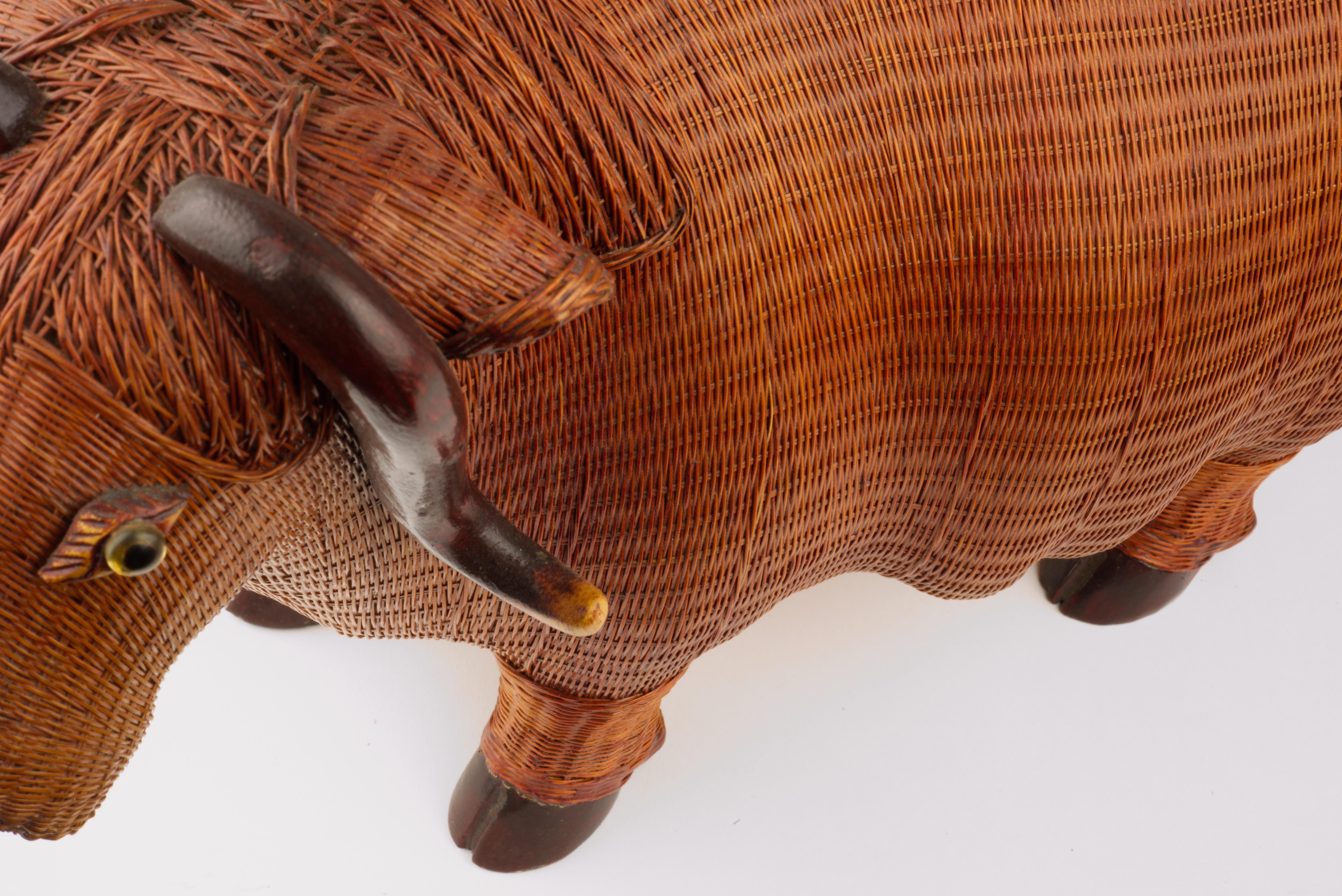 Wicker Water Buffalo Figurine by Shanghai Handicrafts For Sale 4