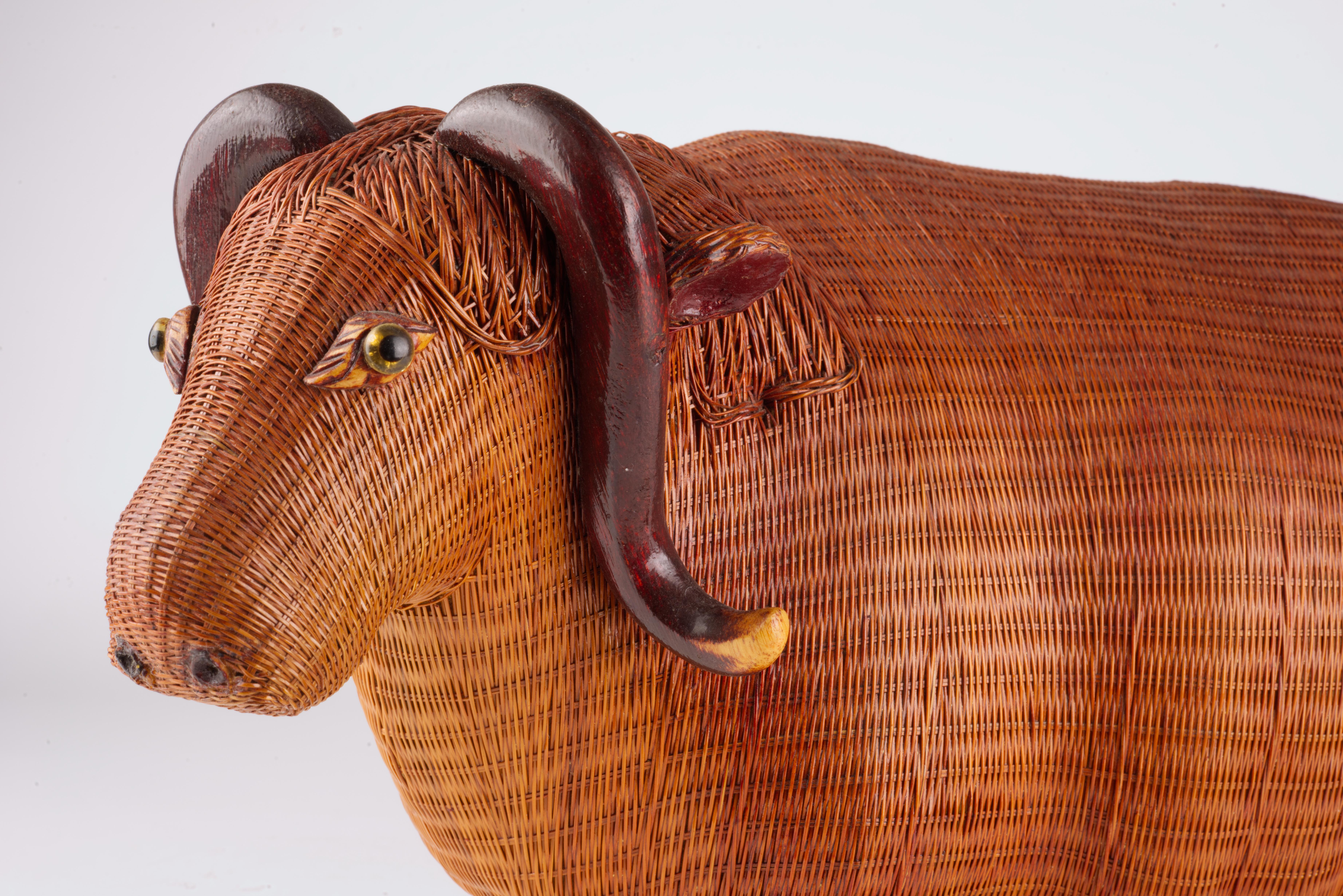 Wicker Water Buffalo Figurine by Shanghai Handicrafts For Sale 7
