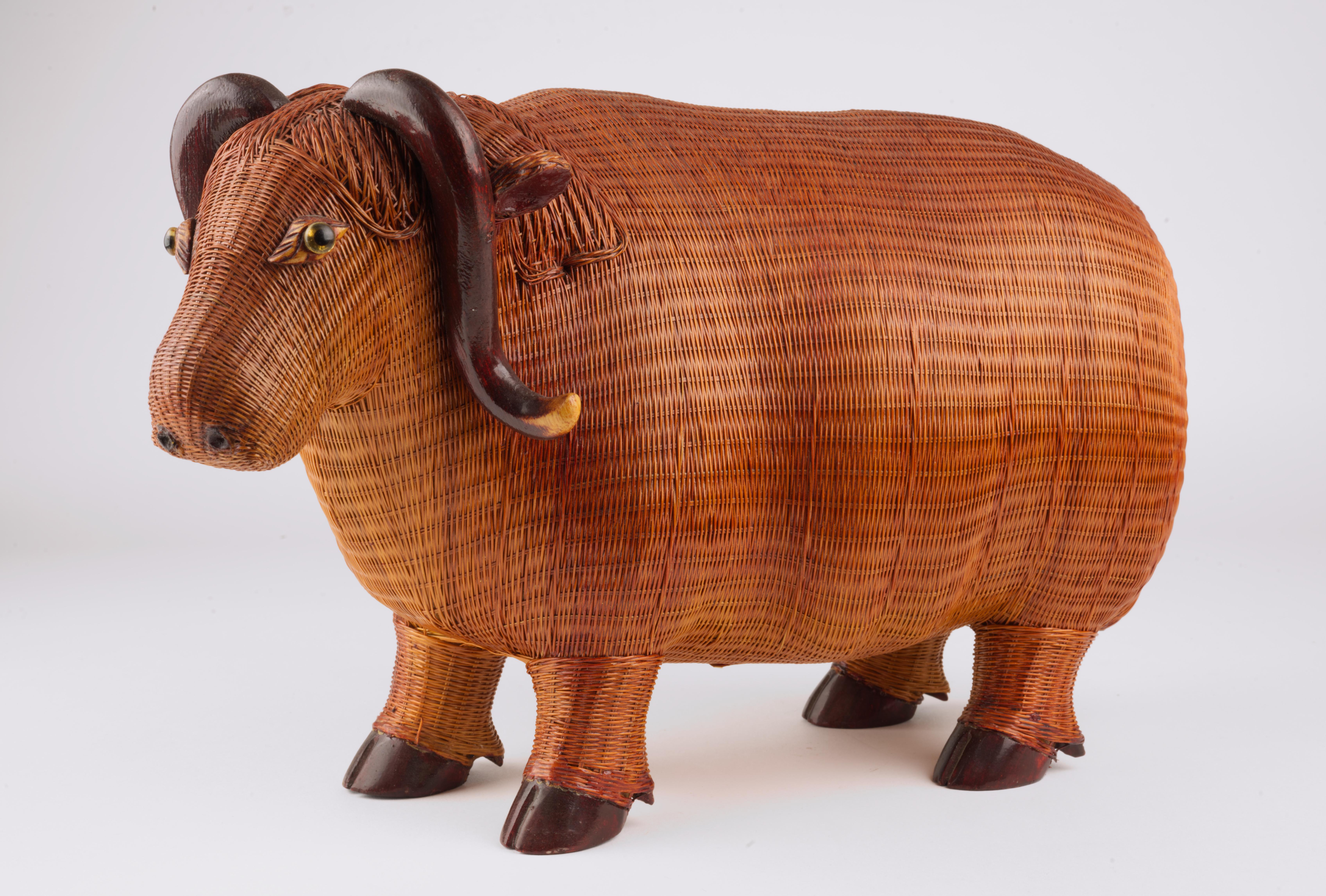 Wicker Water Buffalo Figurine by Shanghai Handicrafts For Sale 8