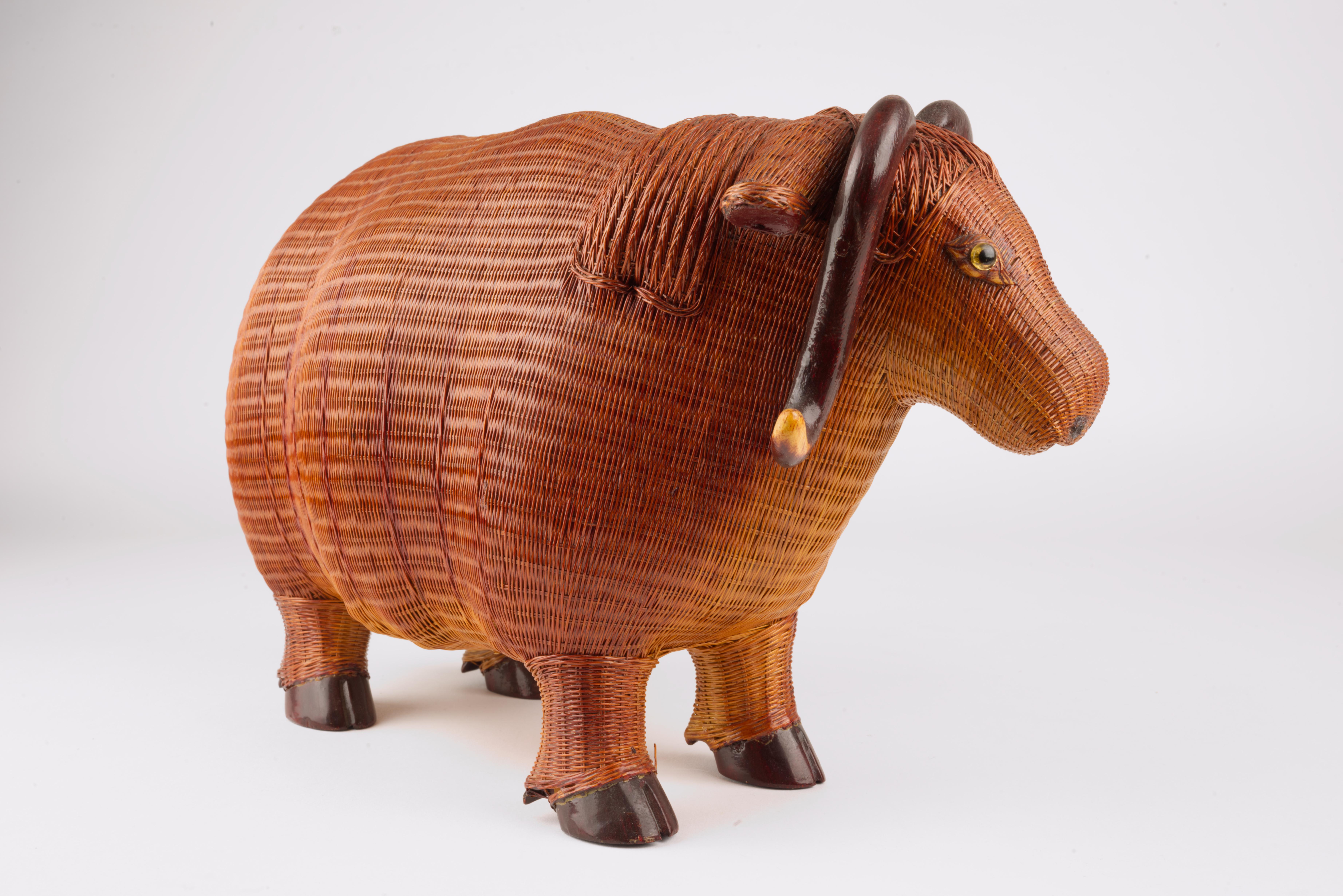 Chinese Wicker Water Buffalo Figurine by Shanghai Handicrafts For Sale