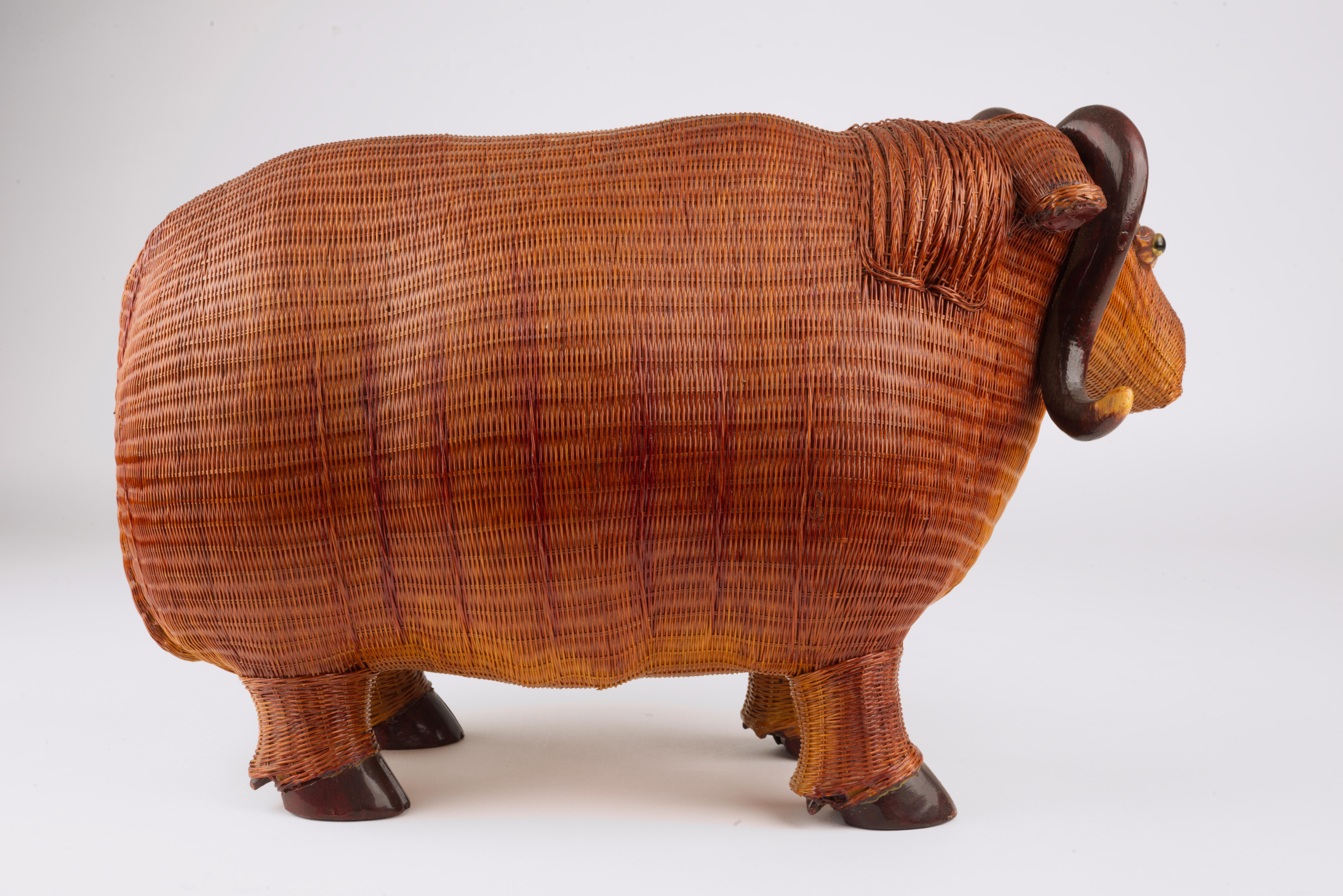 Hand-Woven Wicker Water Buffalo Figurine by Shanghai Handicrafts For Sale