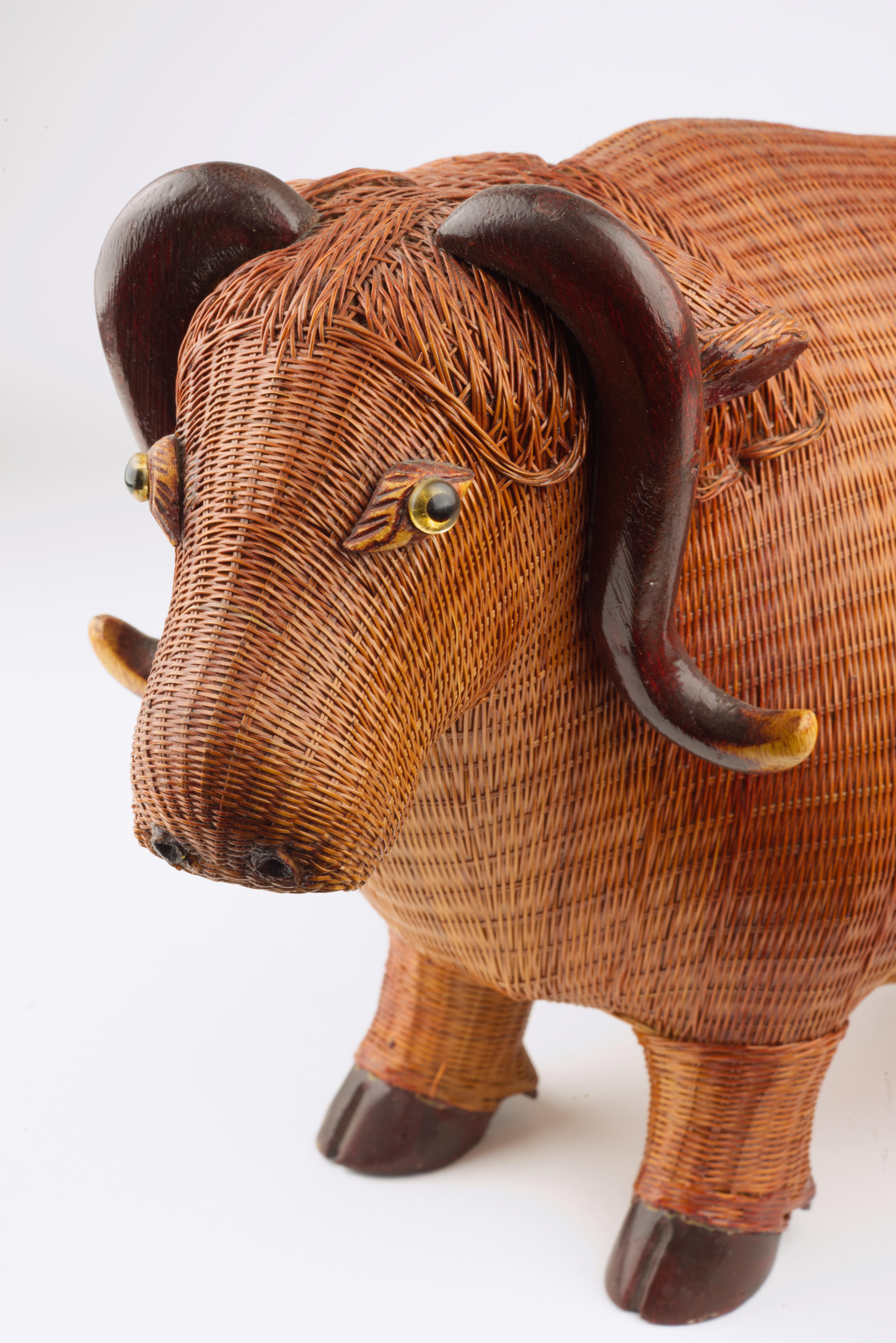 Wicker Water Buffalo Figurine by Shanghai Handicrafts For Sale 2