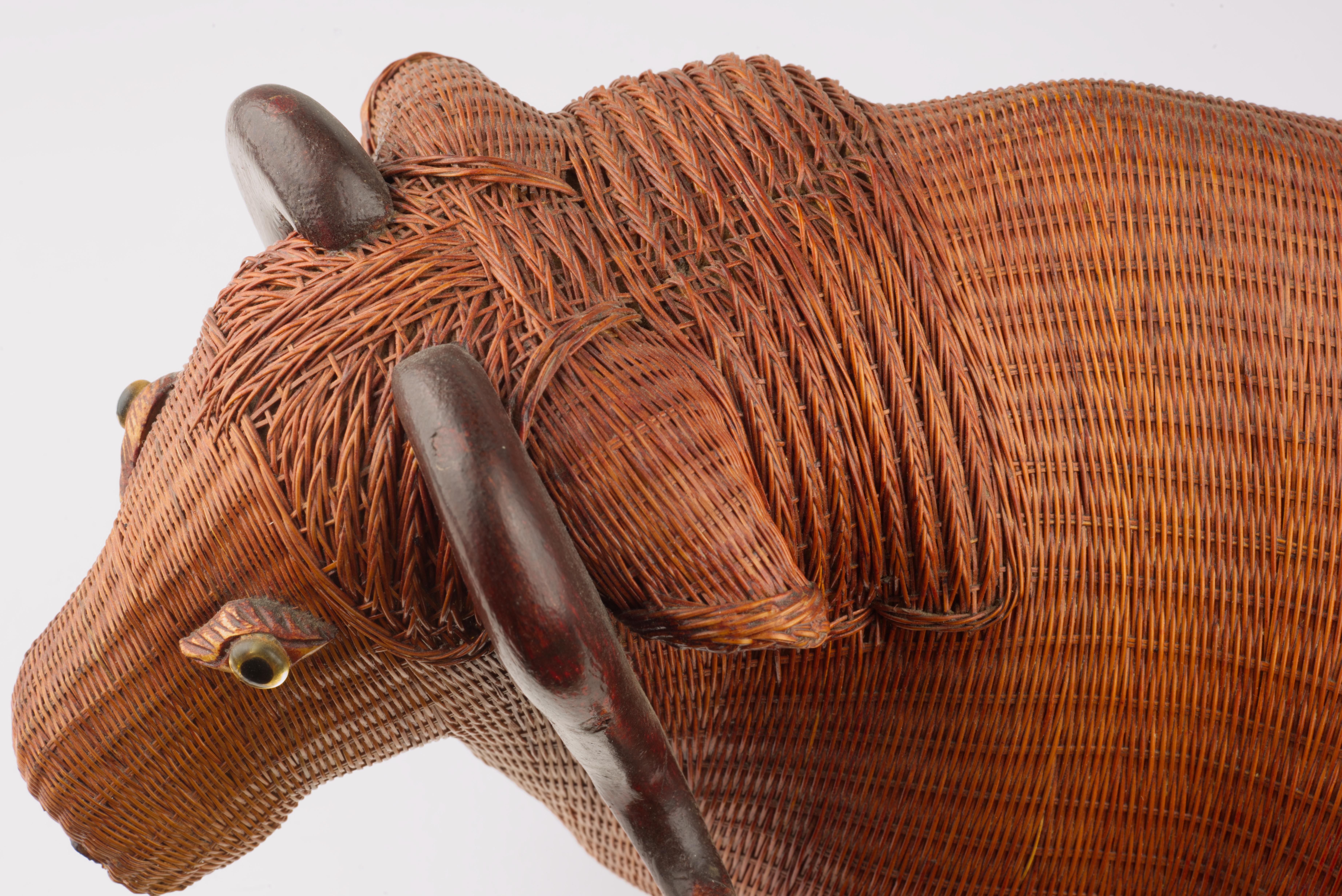 Wicker Water Buffalo Figurine by Shanghai Handicrafts For Sale 3