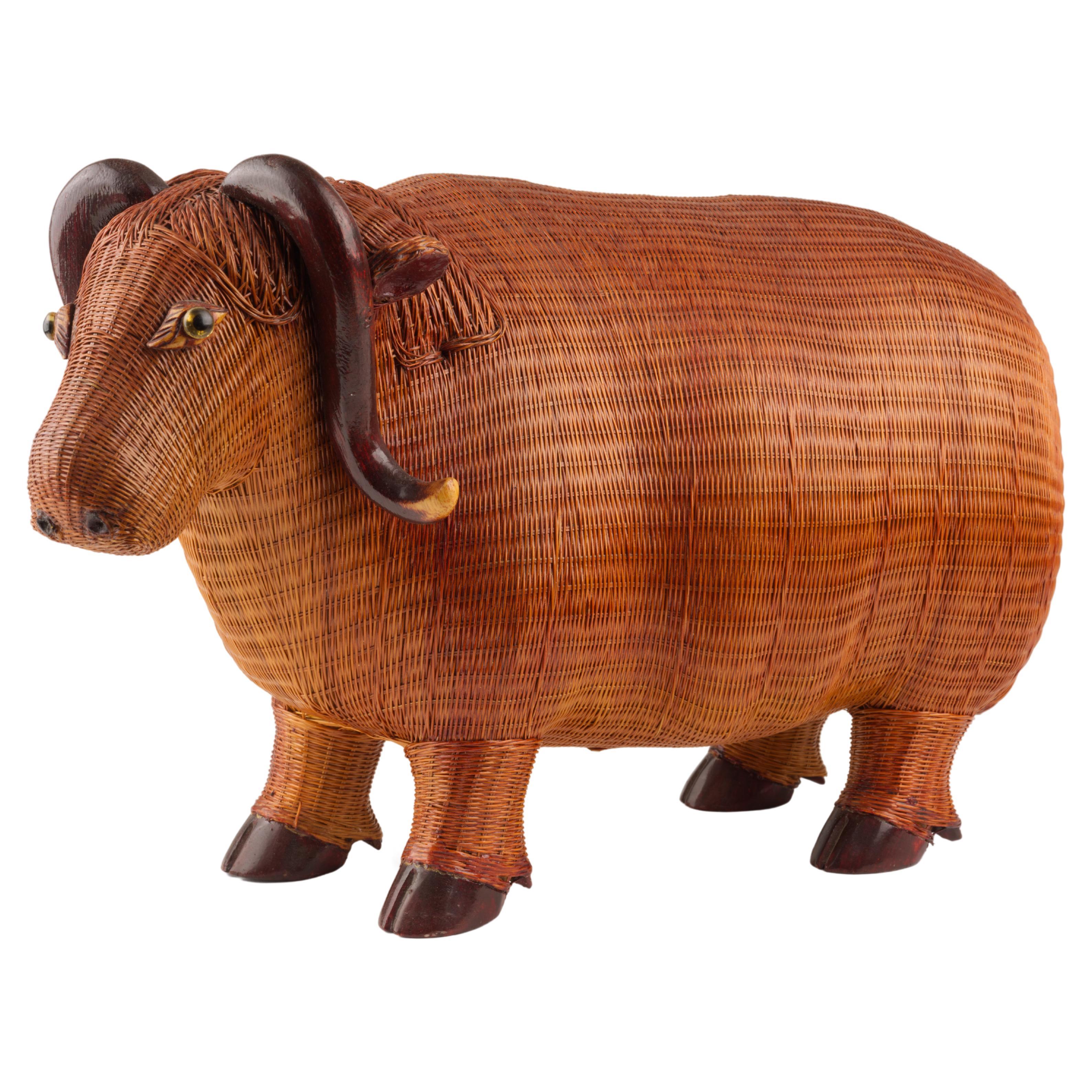 Wicker Water Buffalo Figurine by Shanghai Handicrafts For Sale