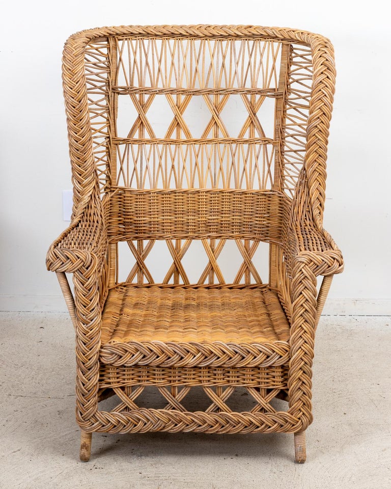 American Wicker Wing Chair For Sale