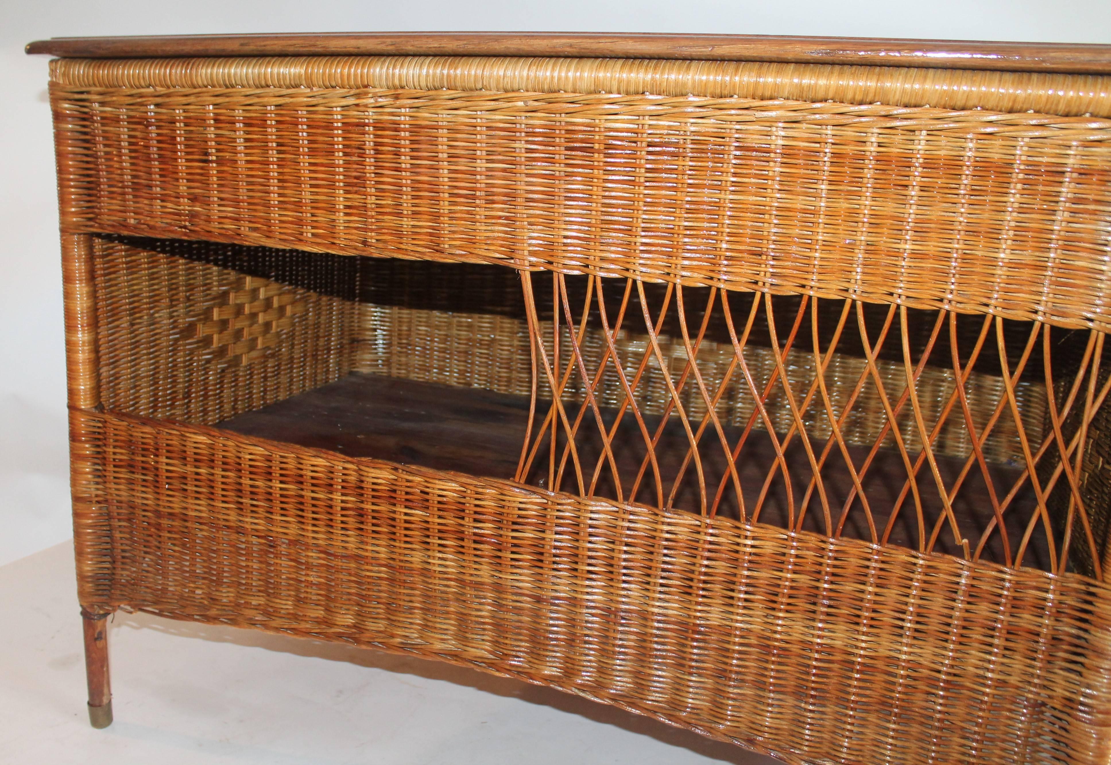American Wicker Work Table with Lift Top For Sale