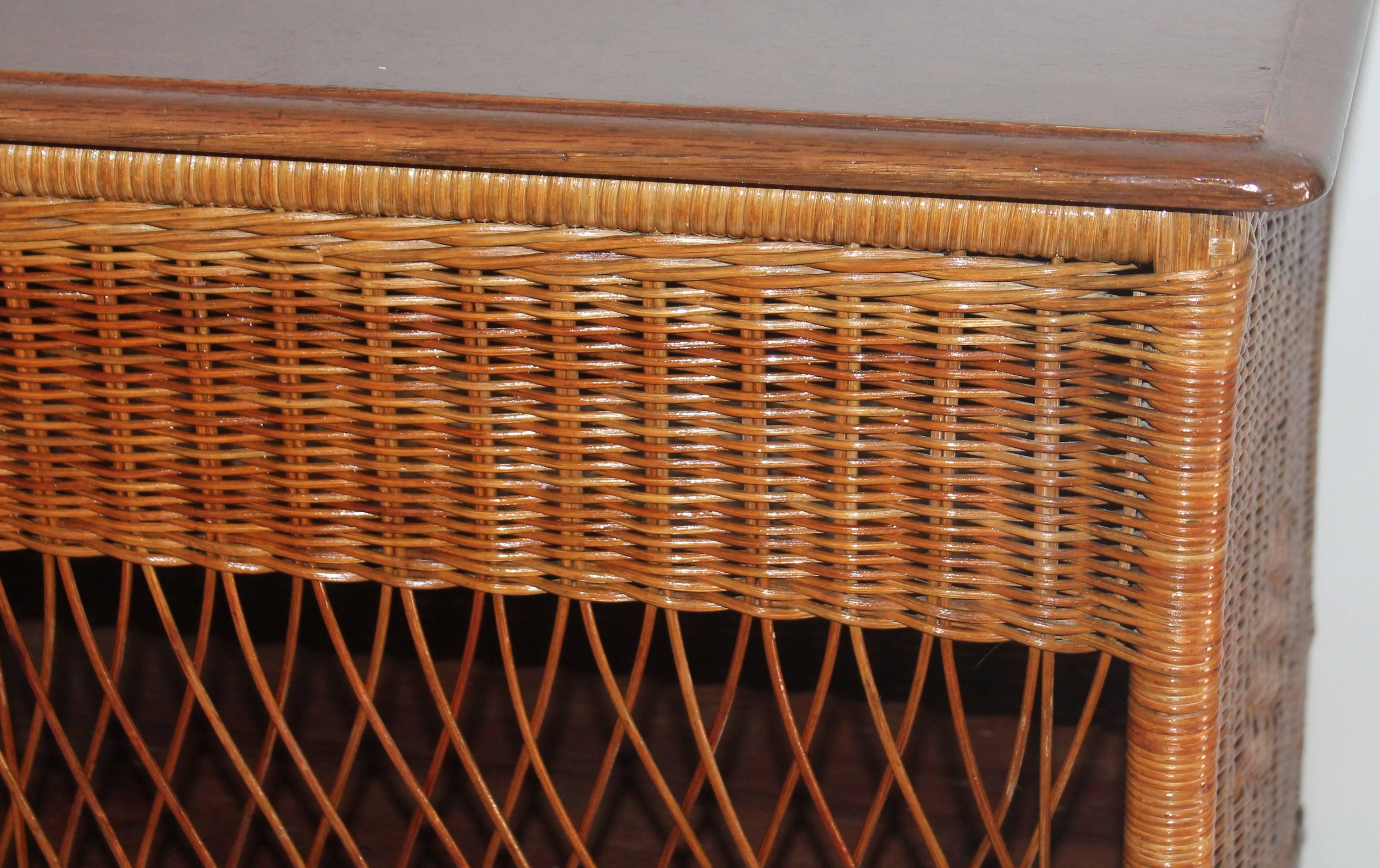 Hand-Crafted Wicker Work Table with Lift Top For Sale