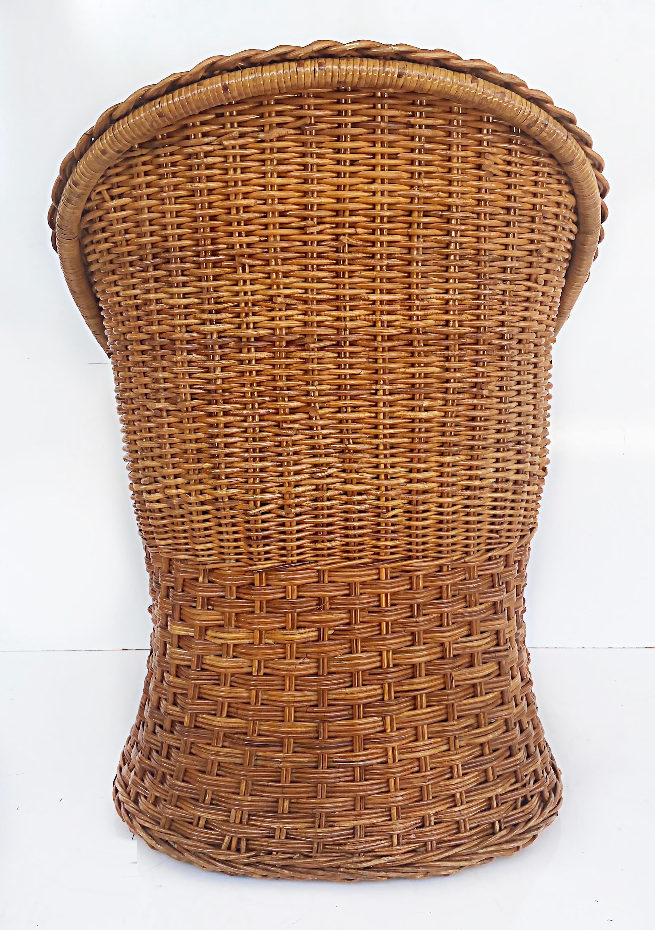 Wicker Works Braided Rattan Club Chairs, New Upholstery, 1 Pair Available For Sale 2