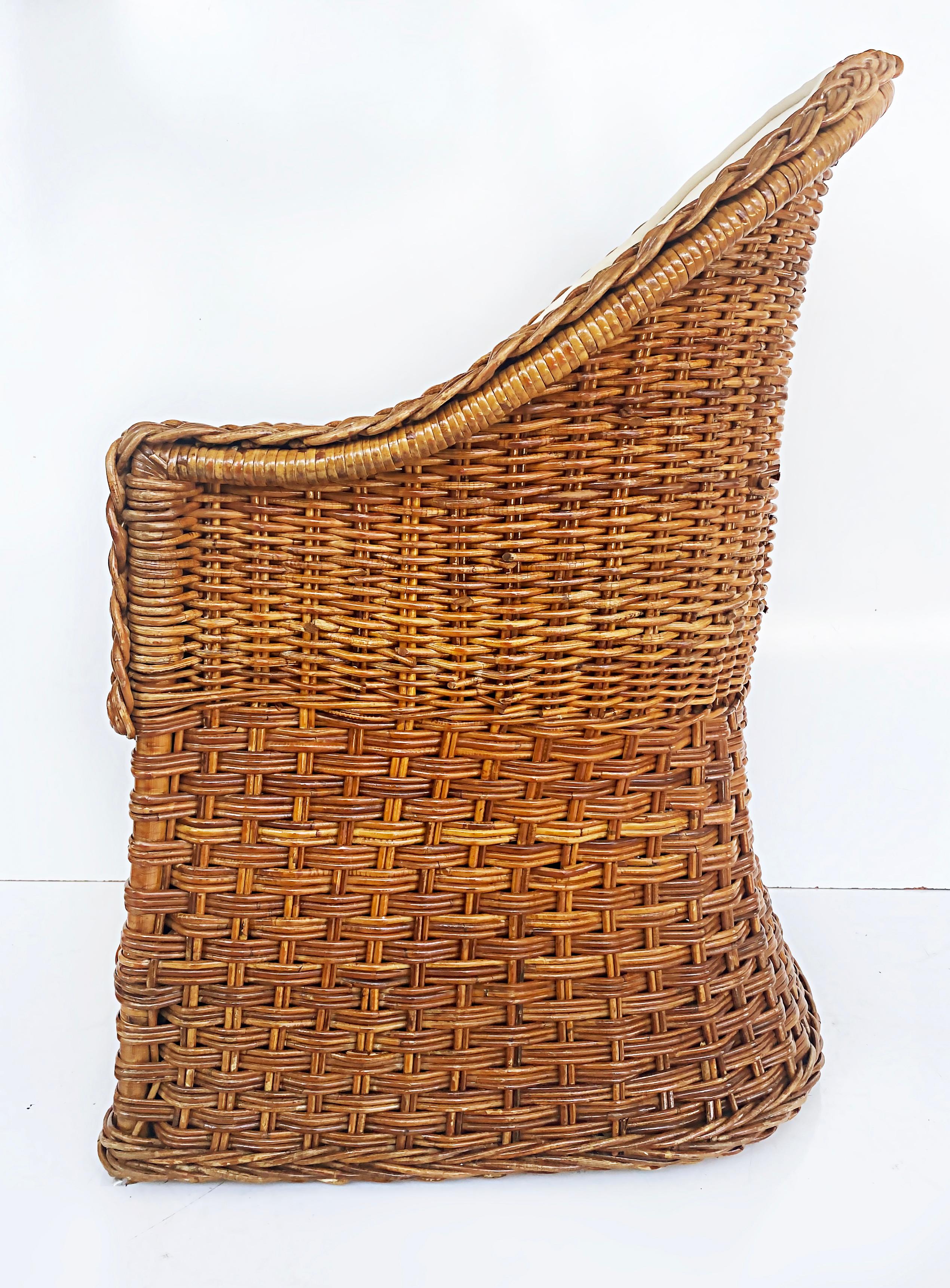 20th Century Wicker Works Braided Rattan Club Chairs, New Upholstery, 1 Pair Available For Sale