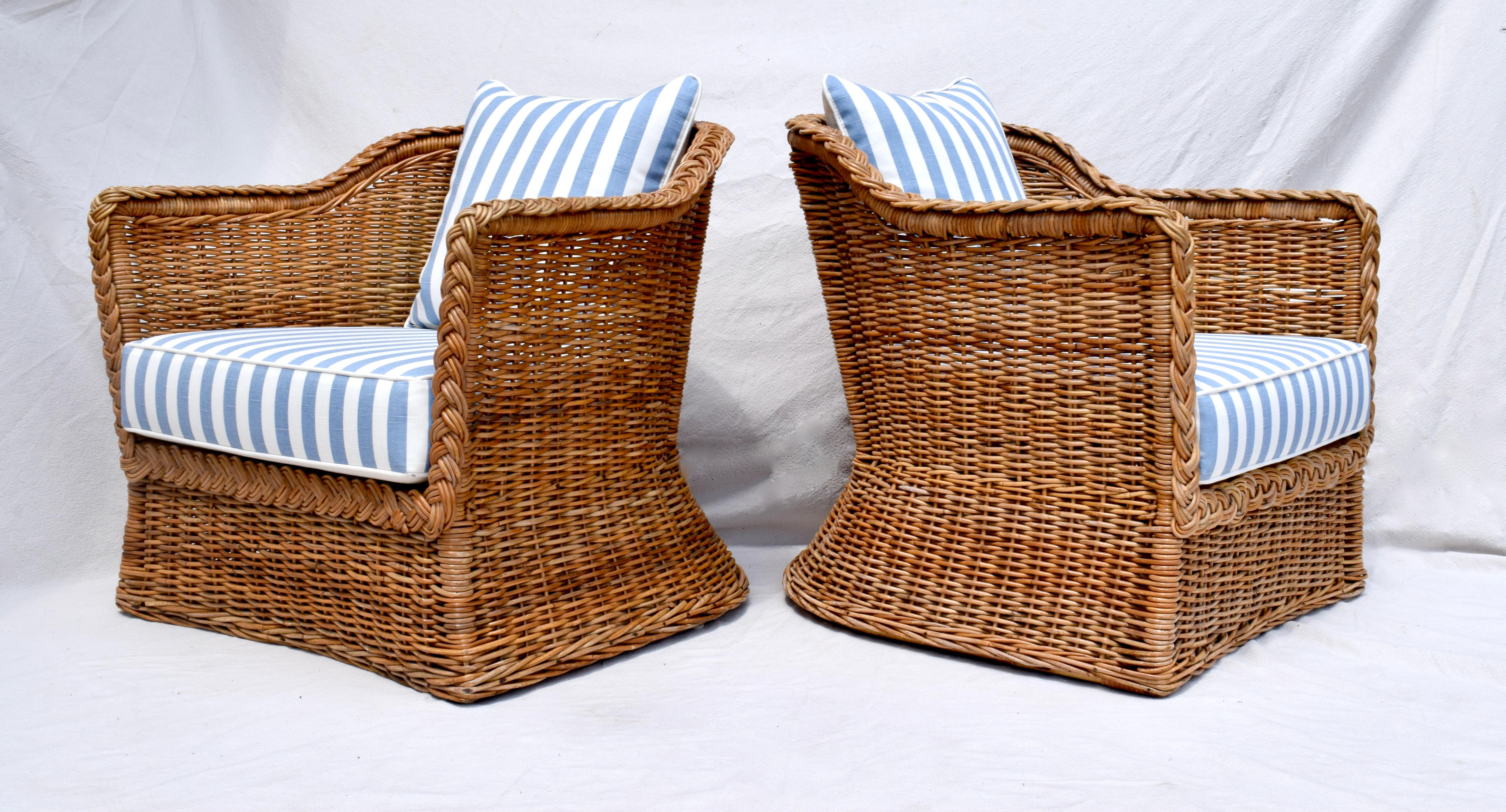 blue and white wicker chairs