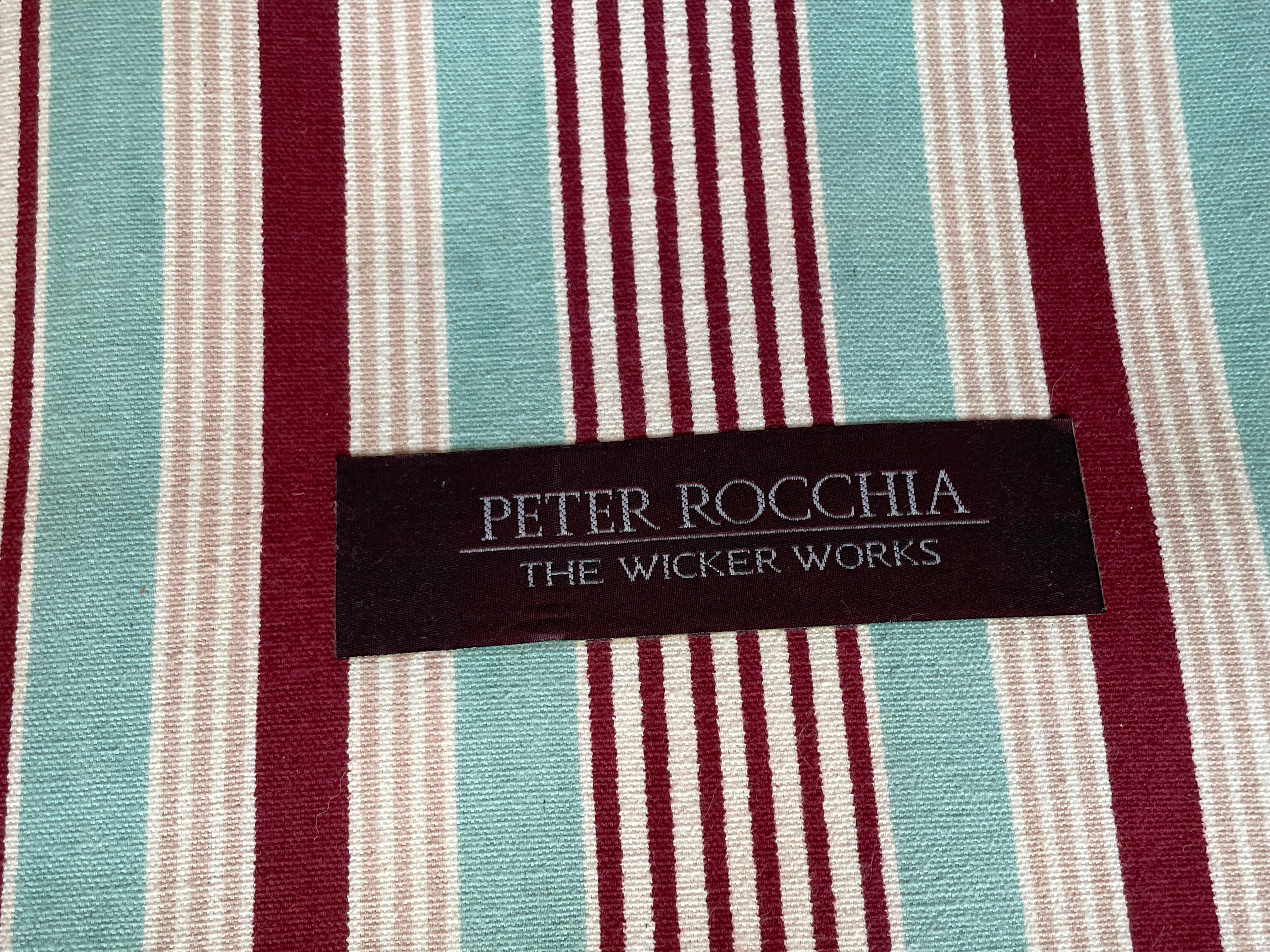 Tissu d'ameublement Wicker Works by Peter Rocchia Italian Rattan Barrel Back Lounge Chair & Ottoman en vente
