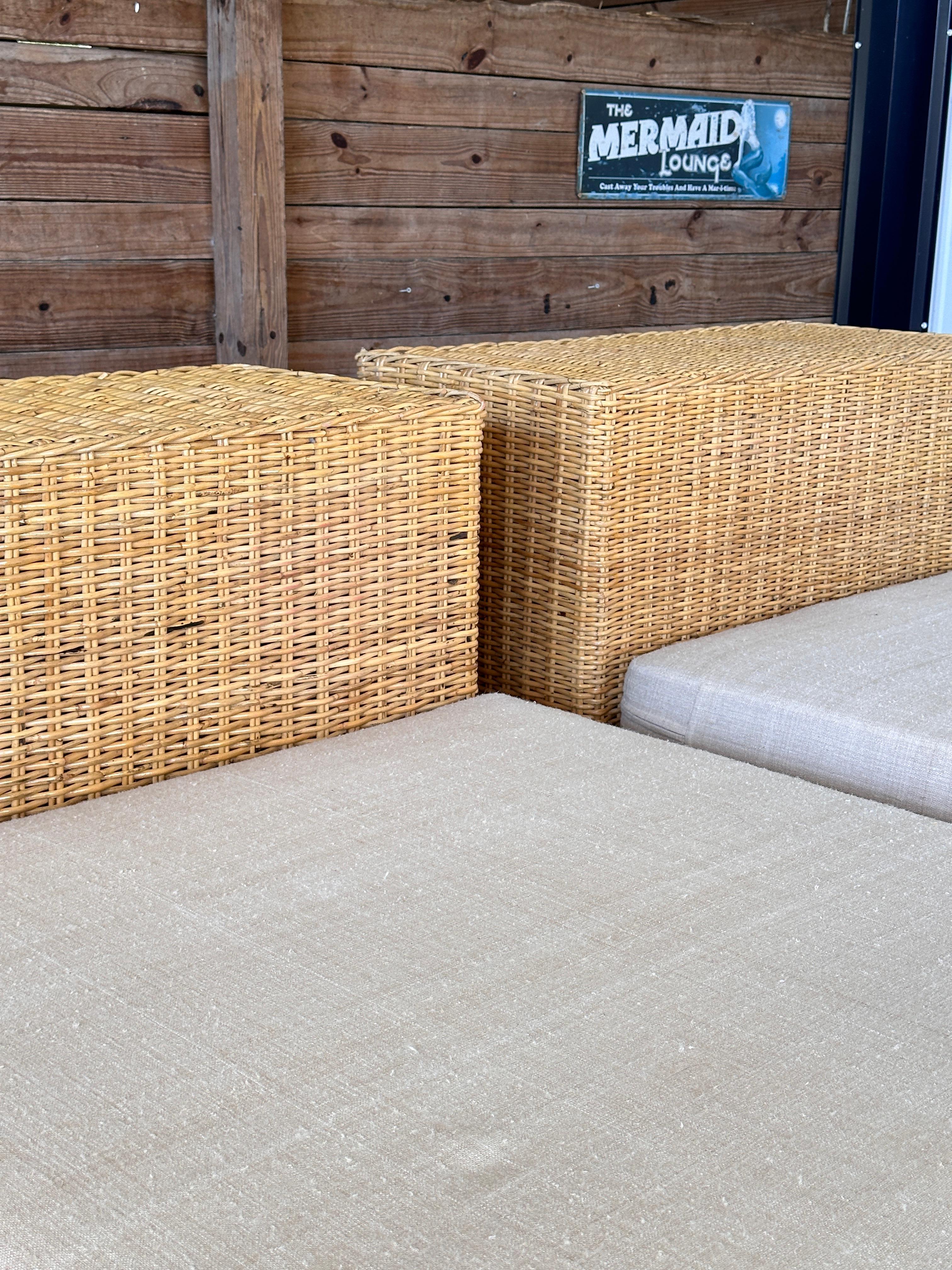 Wicker Works Coastal Organic Modern Rattan Weave Twin Beds- Pair 4