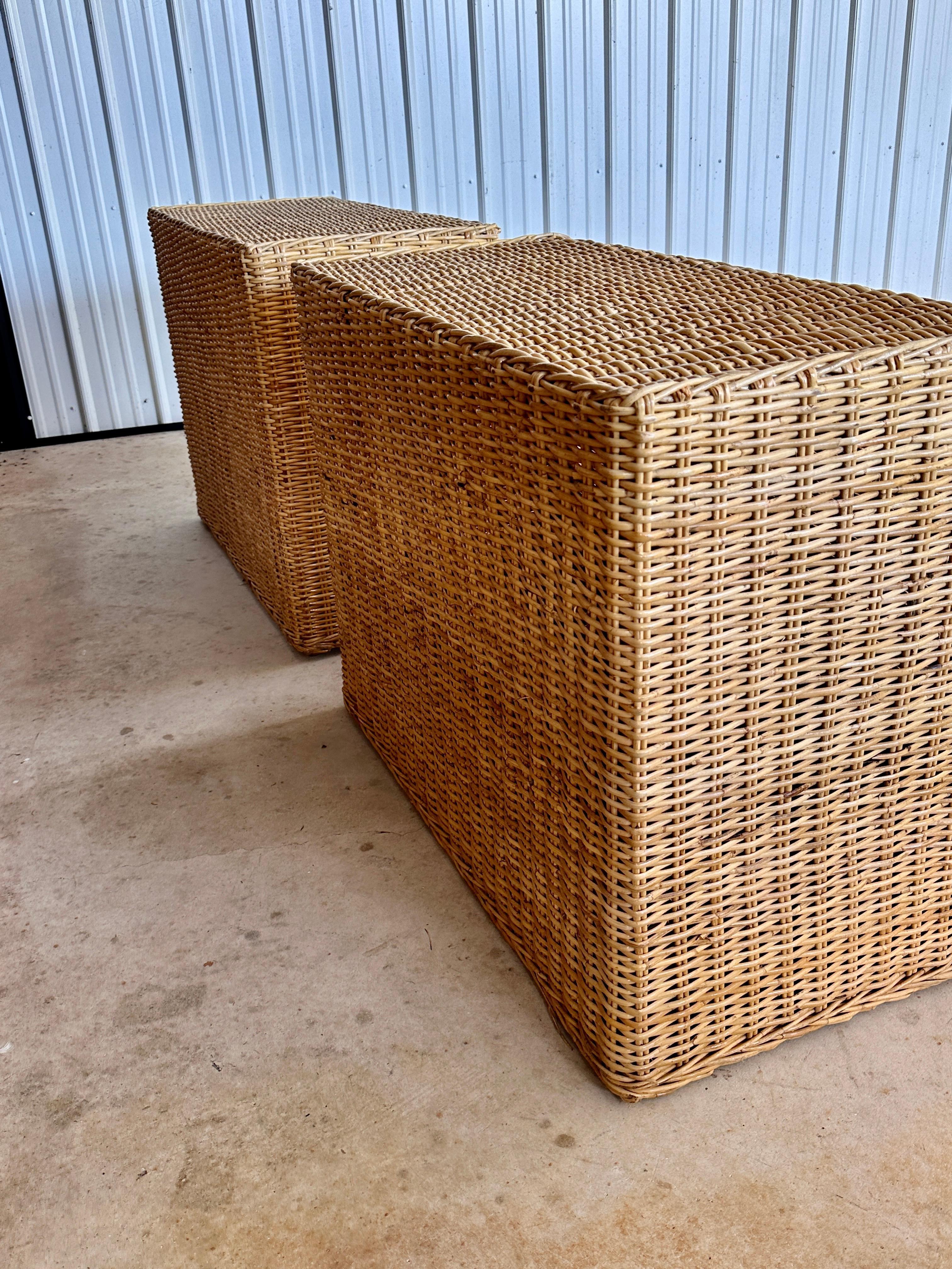 Wicker Works Coastal Organic Modern Rattan Weave Twin Beds- Pair 5