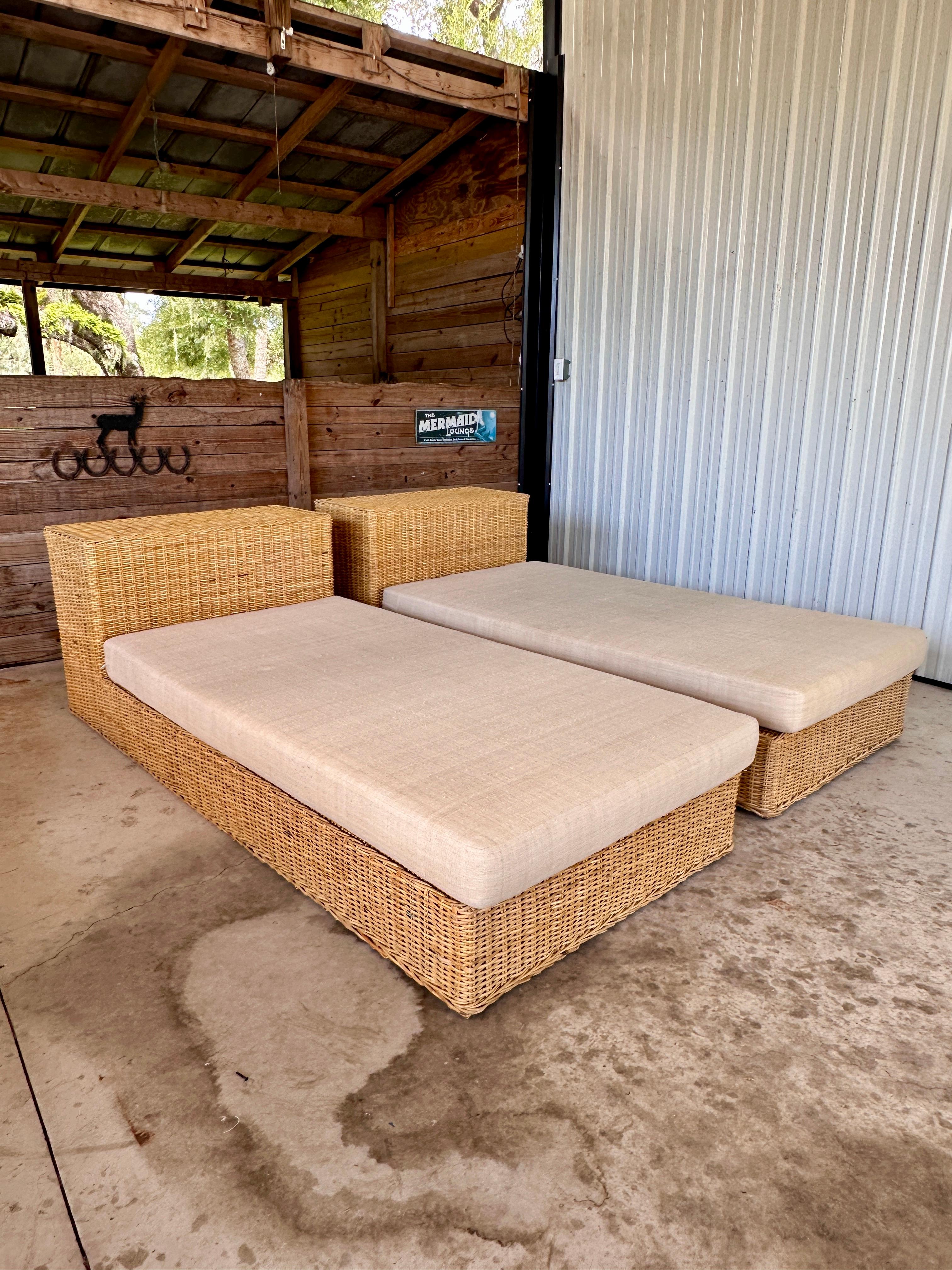 Wicker Works Coastal Organic Modern Rattan Weave Twin Beds- Pair 9