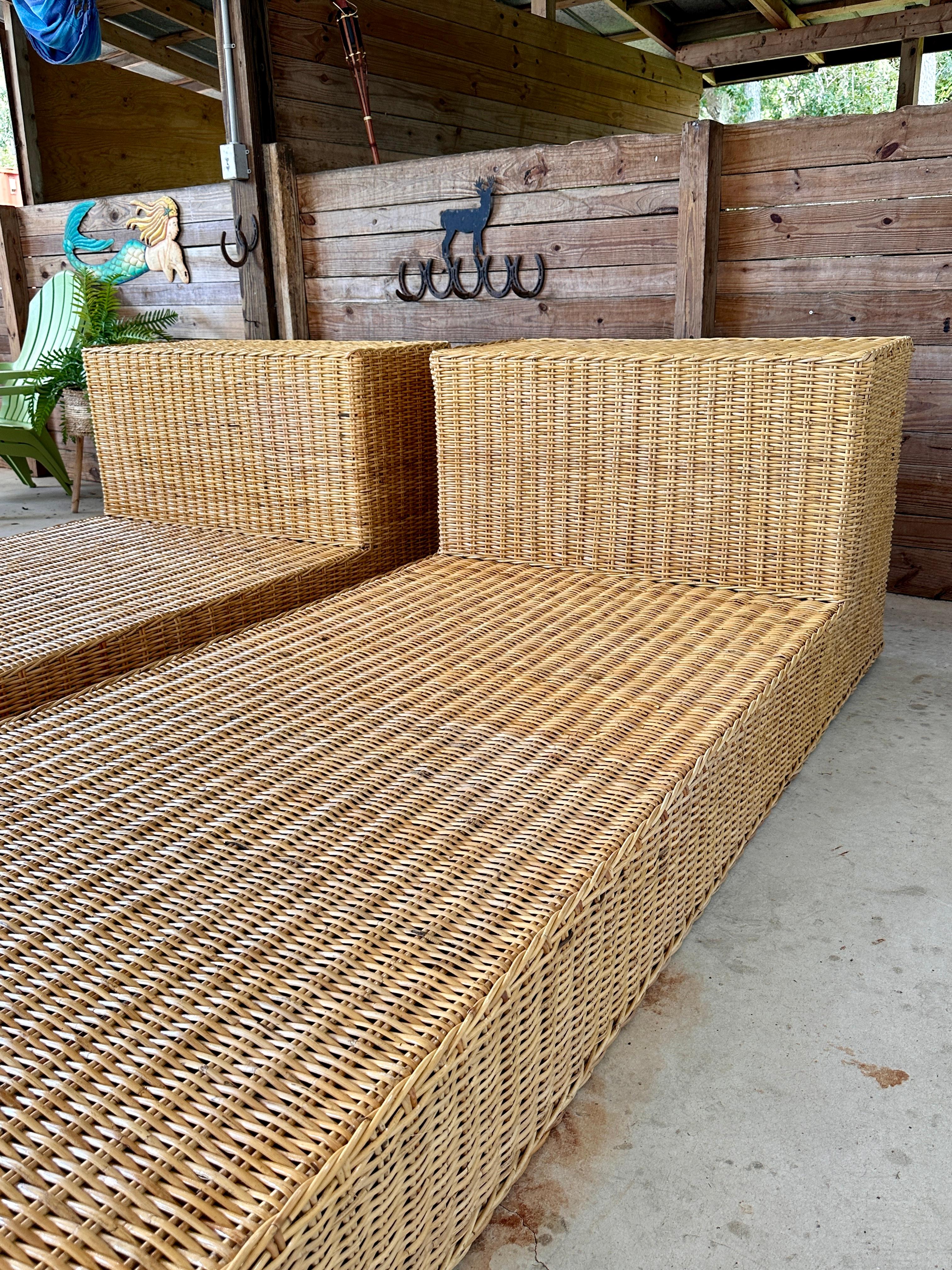Wicker Works Coastal Organic Modern Rattan Weave Twin Beds- Pair 10